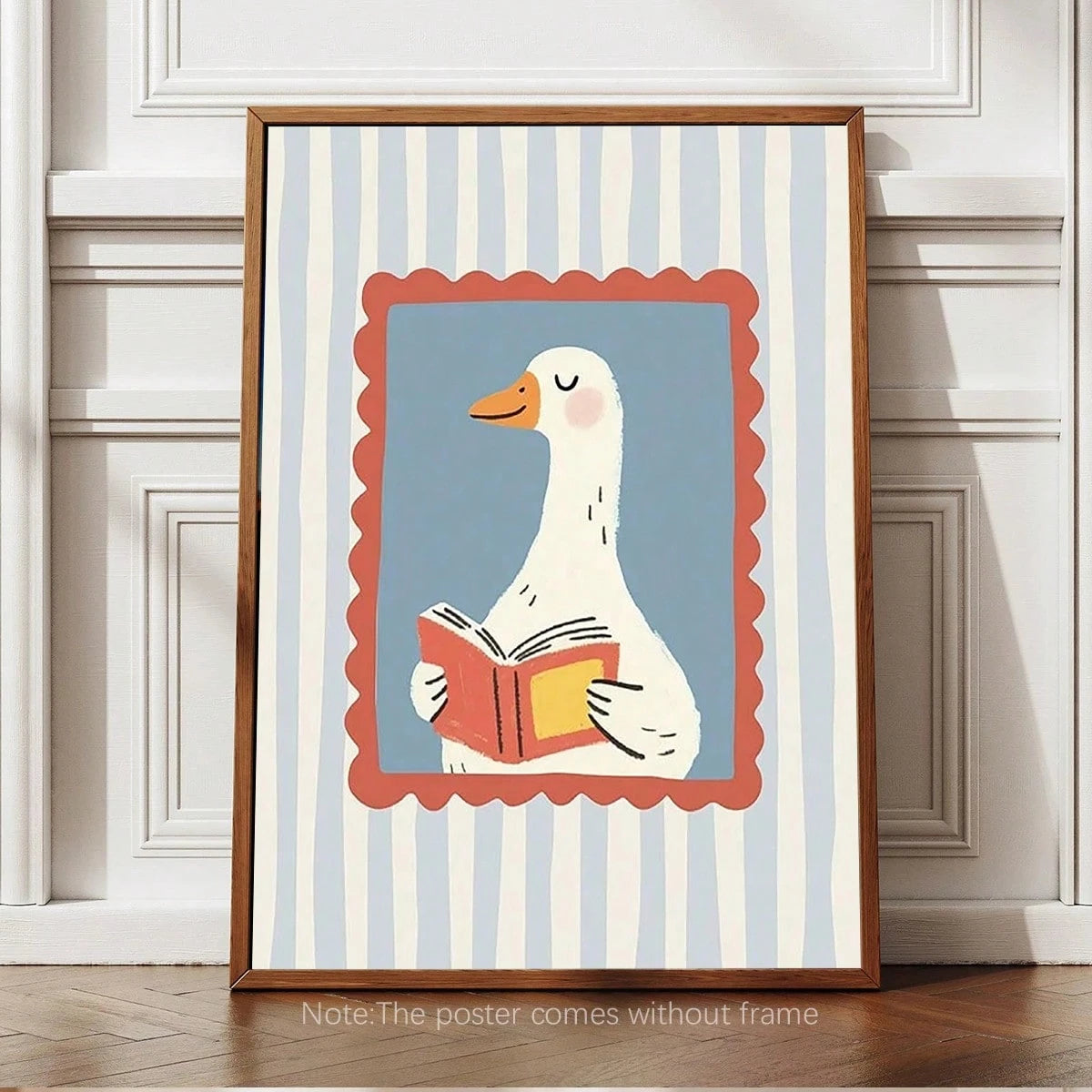 1pc Silly Goose Reading Book Nursery Canvas Wall Art,Baby Room Decoration, Poster Blue Cute Funny Animal Boho Wall Art Print Minimalist Kids Posters For Room, Nursery Decor, Room Decor Painting For Pl