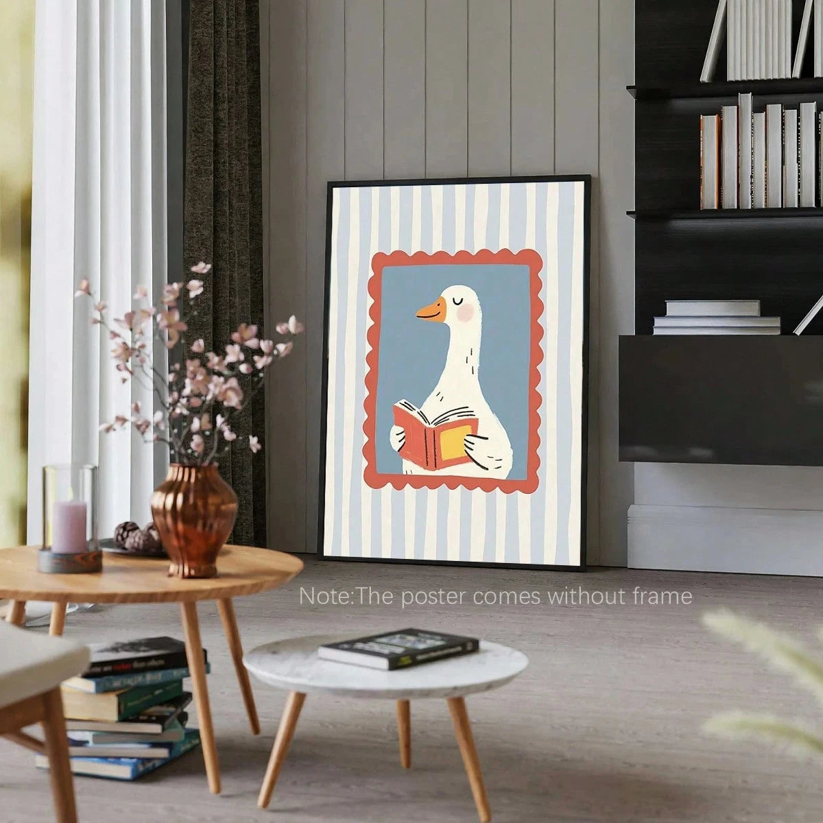1pc Silly Goose Reading Book Nursery Canvas Wall Art,Baby Room Decoration, Poster Blue Cute Funny Animal Boho Wall Art Print Minimalist Kids Posters For Room, Nursery Decor, Room Decor Painting For Pl