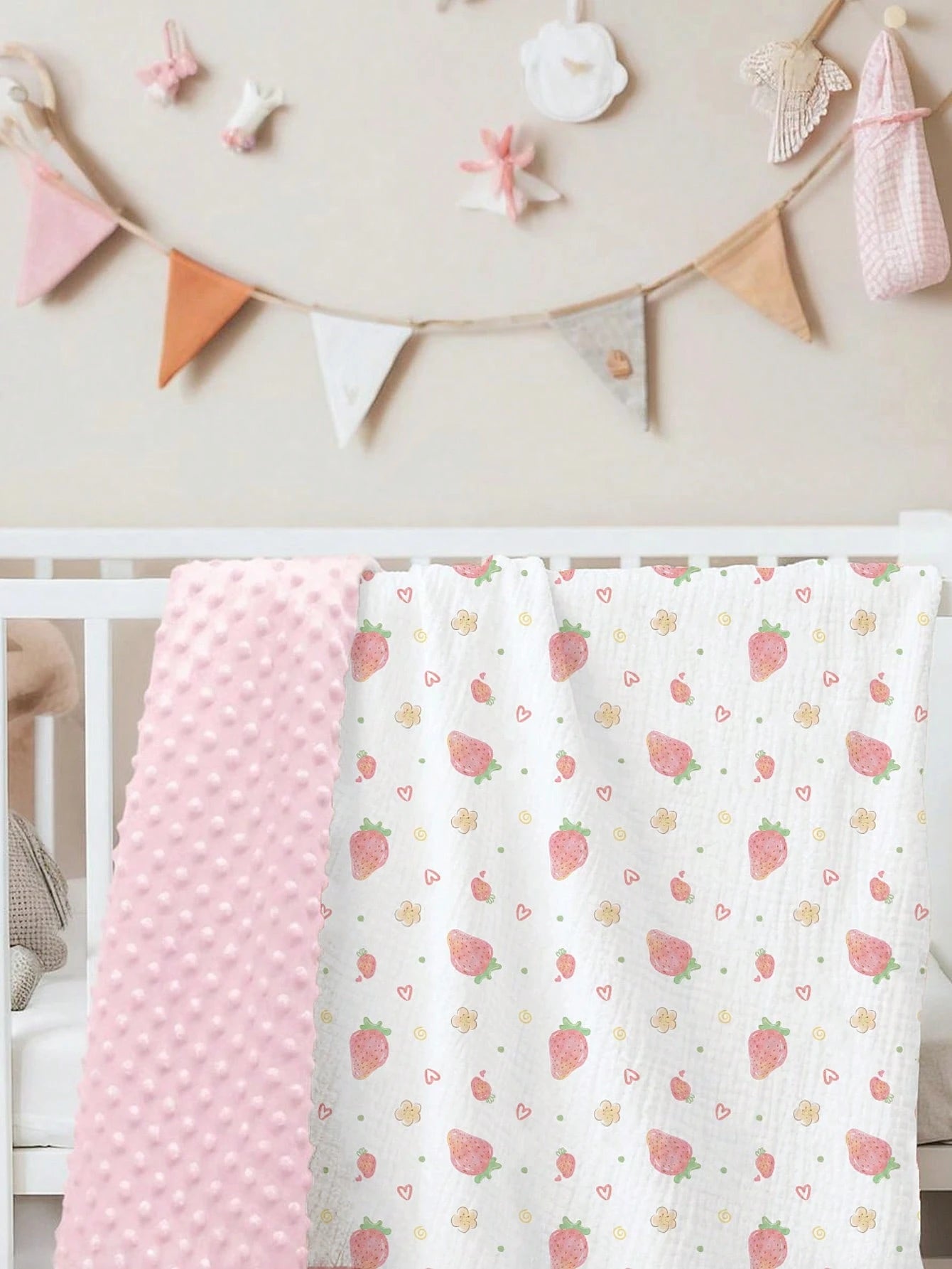 1pc Soft & Comfortable Baby Blanket, Newborn Pure Cotton Gauze Dotted Fleece Swaddle Wrap, Cartoon Printed Small Blanket For Boys And Girls