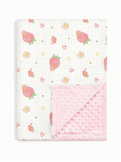 1pc Soft & Comfortable Baby Blanket, Newborn Pure Cotton Gauze Dotted Fleece Swaddle Wrap, Cartoon Printed Small Blanket For Boys And Girls