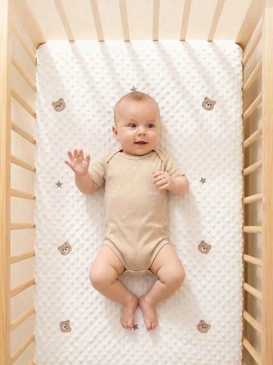1pc Soft & Comfortable Bear Plush Crib Fitted Sheet, Suitable For All Seasons