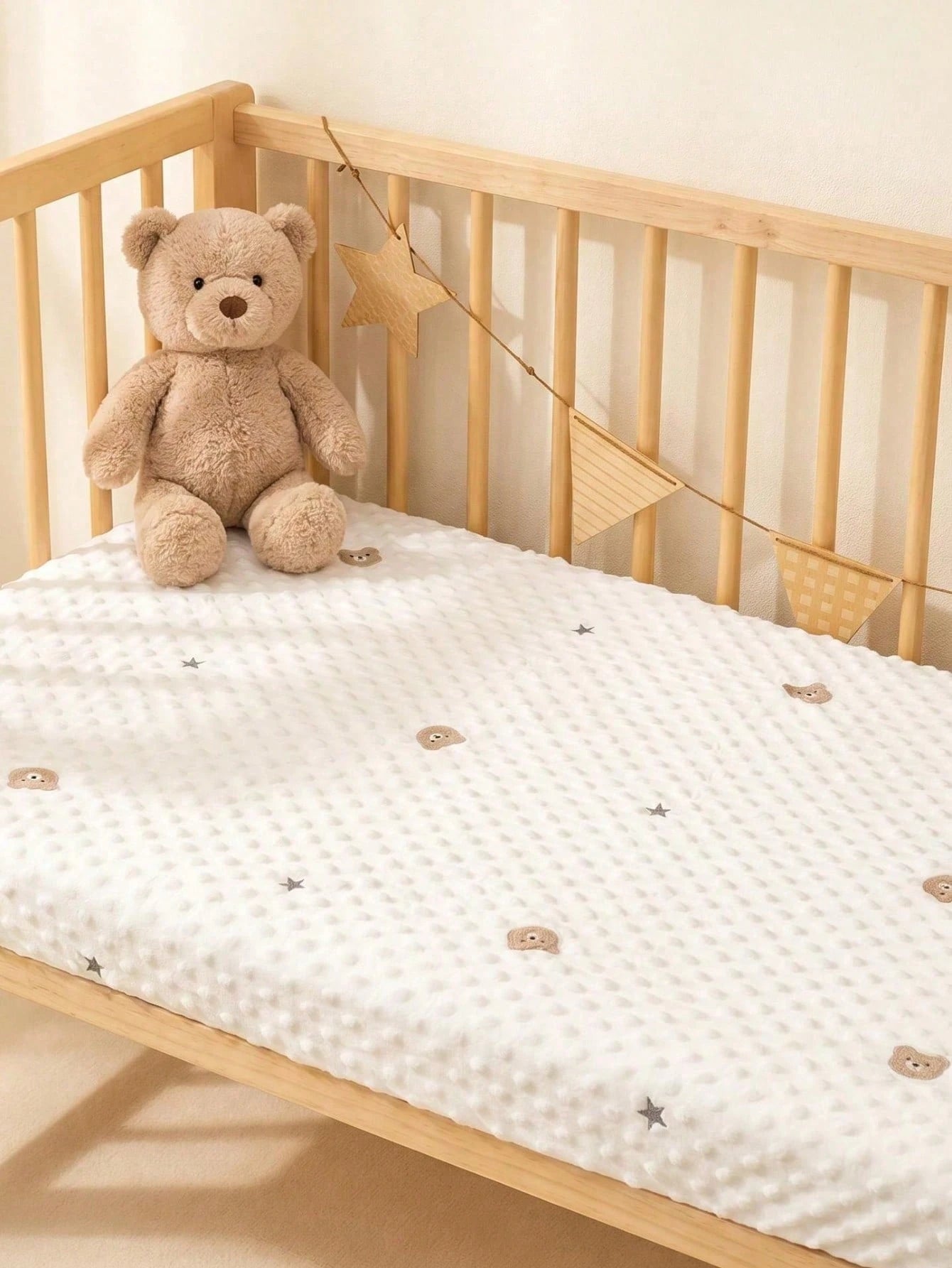 1pc Soft & Comfortable Bear Plush Crib Fitted Sheet, Suitable For All Seasons