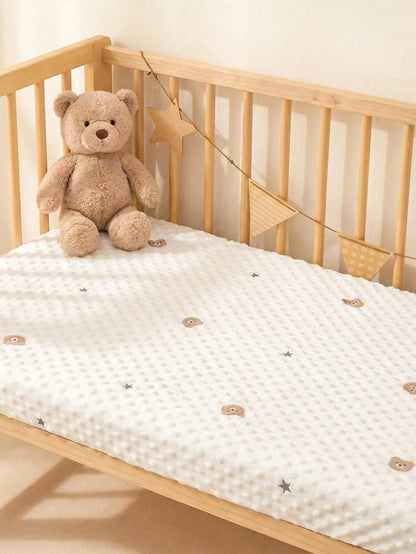 1pc Soft & Comfortable Bear Plush Crib Fitted Sheet, Suitable For All Seasons