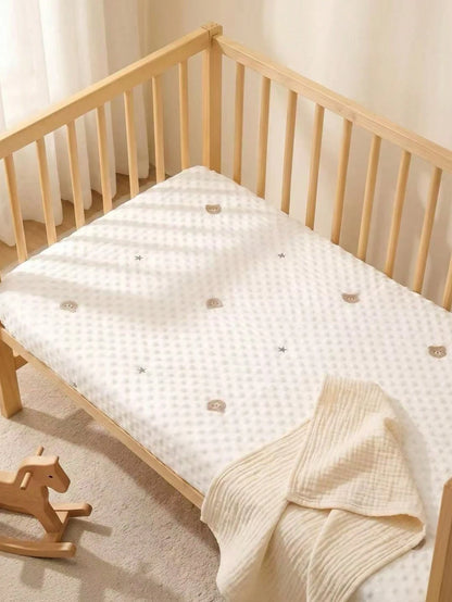 1pc Soft & Comfortable Bear Plush Crib Fitted Sheet, Suitable For All Seasons