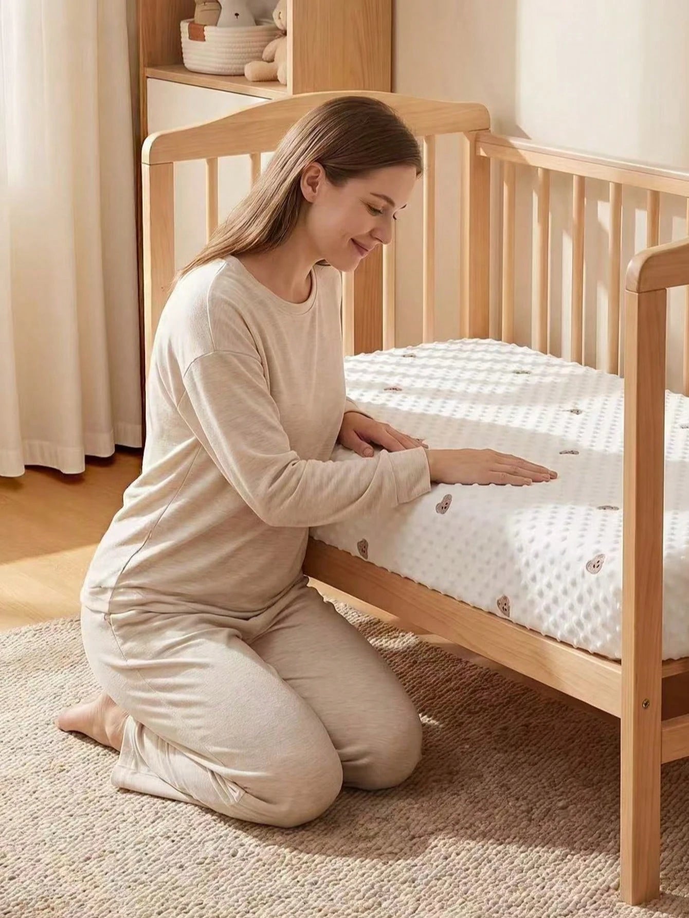 1pc Soft & Comfortable Bear Plush Crib Fitted Sheet, Suitable For All Seasons