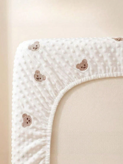 1pc Soft & Comfortable Bear Plush Crib Fitted Sheet, Suitable For All Seasons