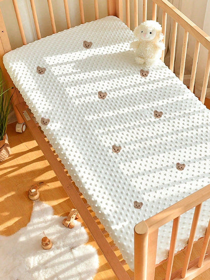 1pc Soft & Comfortable Bear Plush Crib Fitted Sheet, Suitable For All Seasons