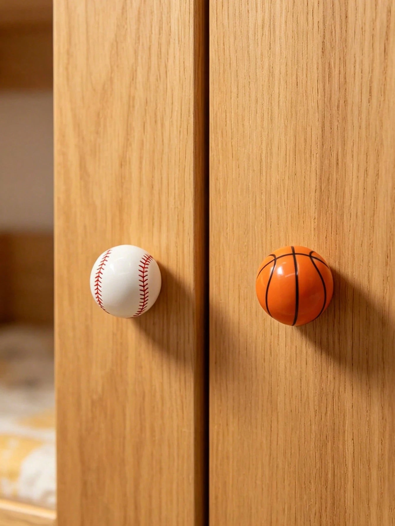 1pc Sports Ball Ceramic Cabinet Handle, Single Hole Drawer Pull, Football Basketball Baseball Rugby Shaped Wardrobe Cabinet Door Knob, Children's Room Furniture Hardware