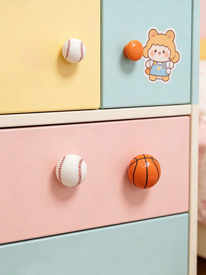 1pc Sports Ball Ceramic Cabinet Handle, Single Hole Drawer Pull, Football Basketball Baseball Rugby Shaped Wardrobe Cabinet Door Knob, Children's Room Furniture Hardware