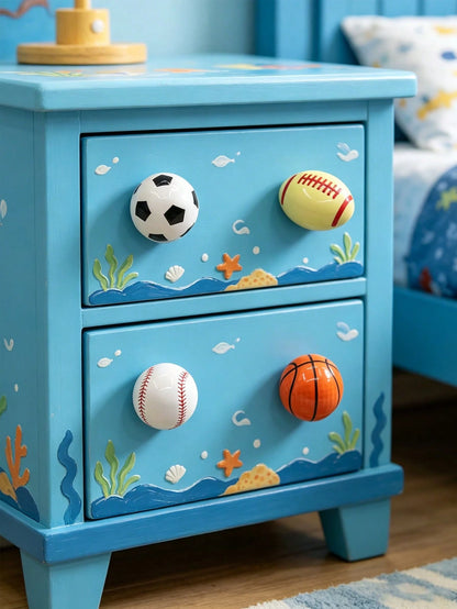 1pc Sports Ball Ceramic Cabinet Handle, Single Hole Drawer Pull, Football Basketball Baseball Rugby Shaped Wardrobe Cabinet Door Knob, Children's Room Furniture Hardware