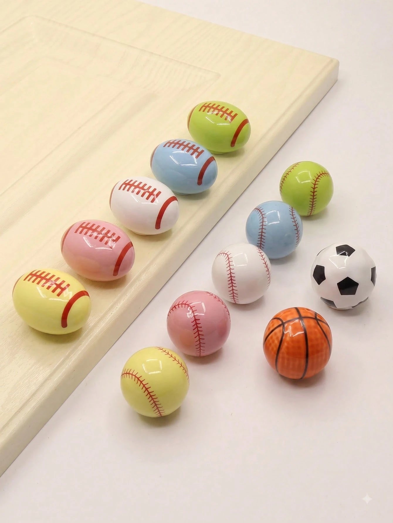 1pc Sports Ball Ceramic Cabinet Handle, Single Hole Drawer Pull, Football Basketball Baseball Rugby Shaped Wardrobe Cabinet Door Knob, Children's Room Furniture Hardware
