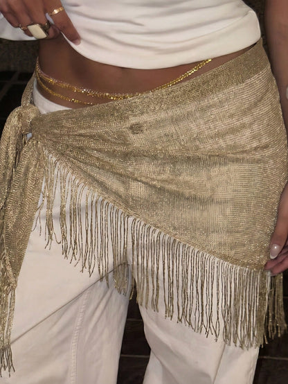 1pc Summer Beach New Jazz Dance Street Dance Waist Chain Hip Scarf Accessory, Sequin Triangle Scarf Tassel Waist Belt, Versatile Waist Scarf