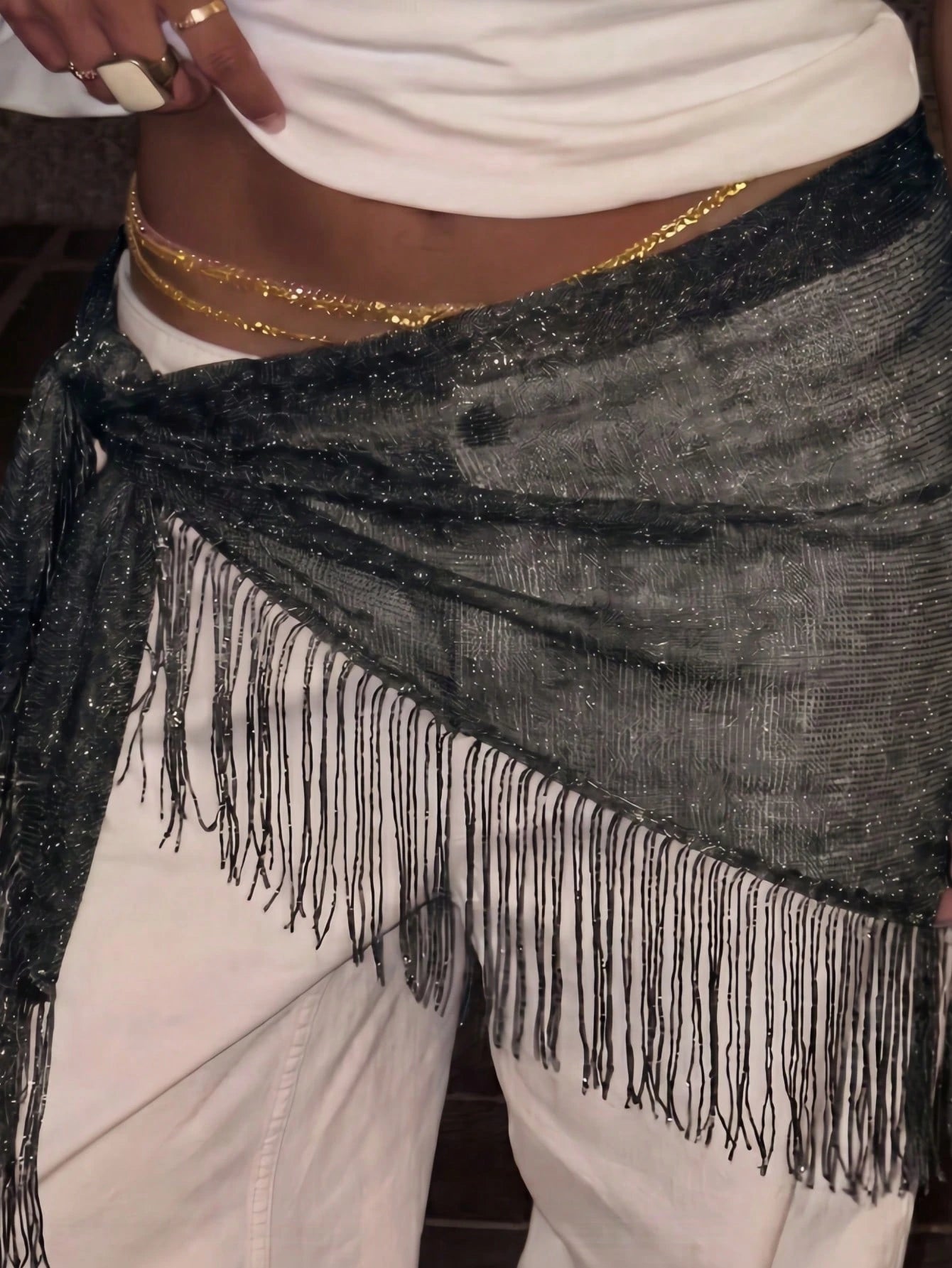 1pc Summer Beach New Jazz Dance Street Dance Waist Chain Hip Scarf Accessory, Sequin Triangle Scarf Tassel Waist Belt, Versatile Waist Scarf