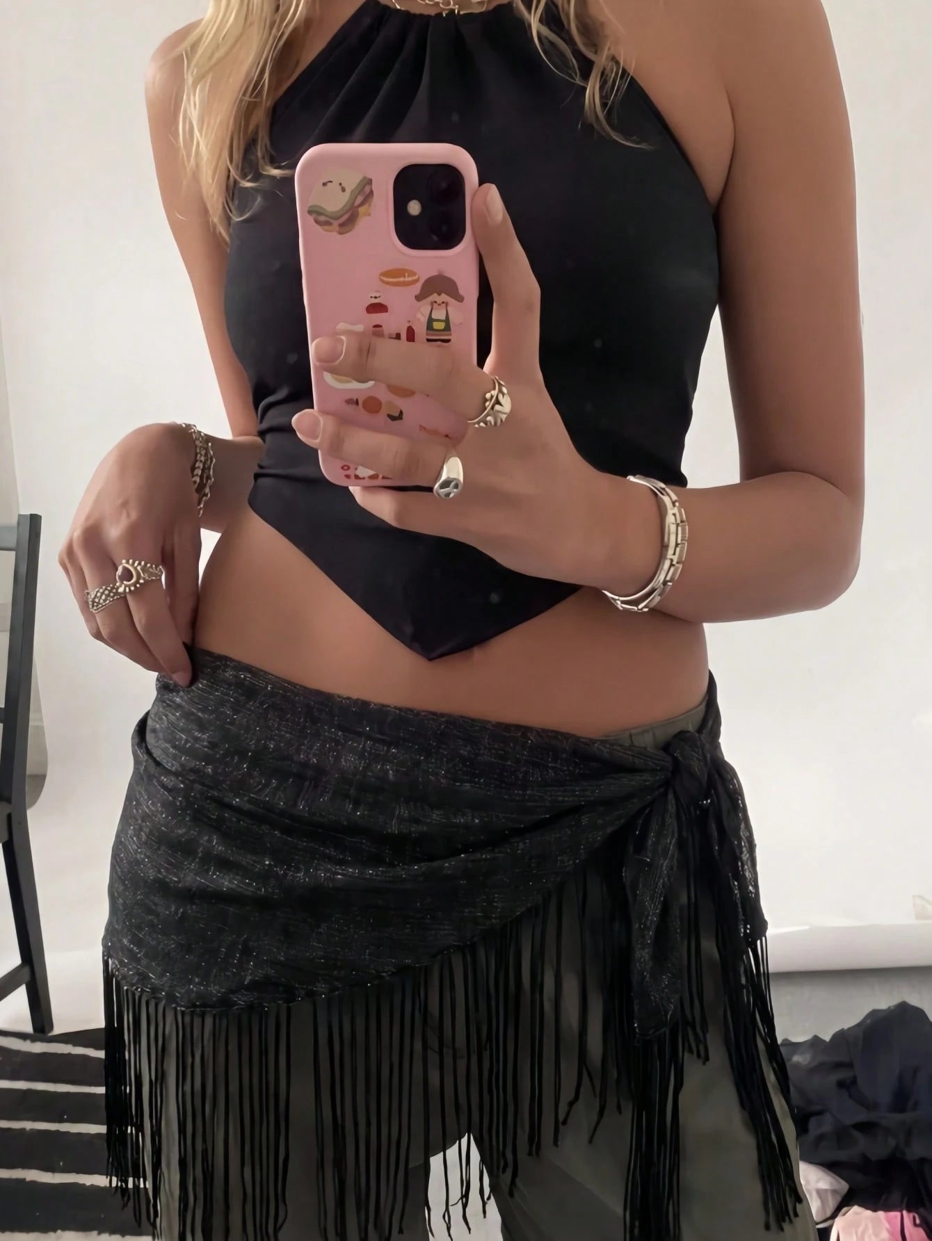 1pc Summer Beach New Jazz Dance Street Dance Waist Chain Hip Scarf Accessory, Sequin Triangle Scarf Tassel Waist Belt, Versatile Waist Scarf