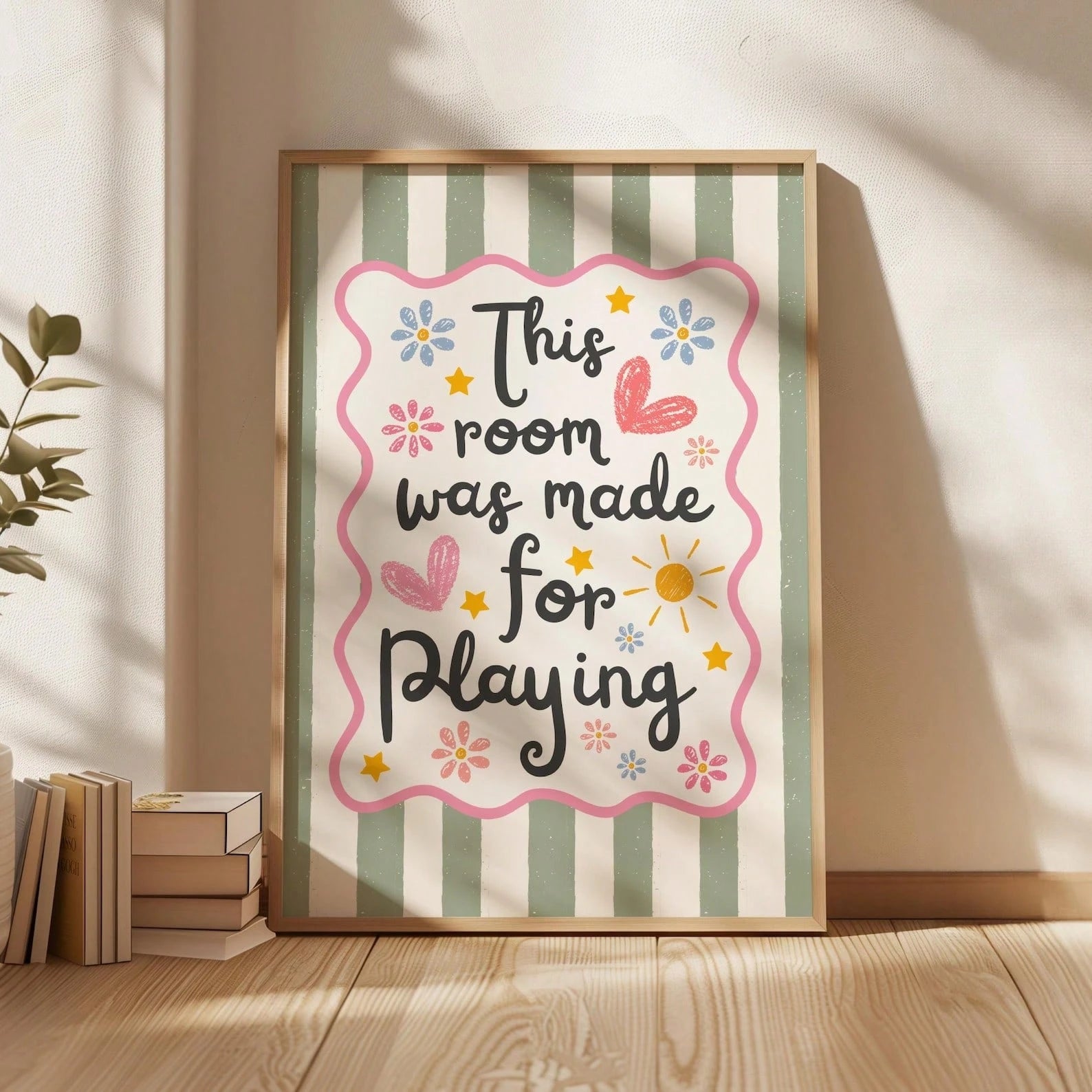 1pc This Room Is For Play Wall Art Print, Nursery Decor Quote Canvas Painting, Retro Striped Colorful Poster For Children's Bedroom, Playroom Decoration, Gift For New Parents And Toddlers, Frameless O