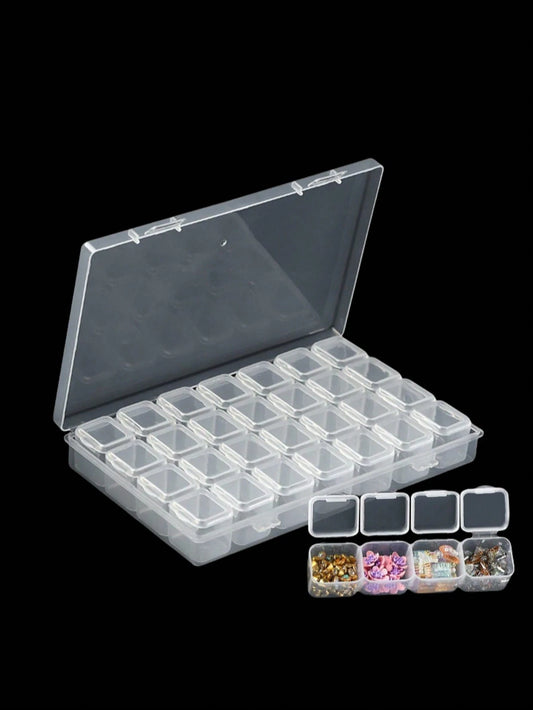 1pc Transparent Storage Box, 28 Grids DIY Diamond Painting Box, Jewelry Storage Box, Plastic False Nail Storage Box, Rhinestone Bead Storage Box, Manicure Supplies, Manicure Tools, Manicure Art Tools