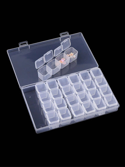 1pc Transparent Storage Box, 28 Grids DIY Diamond Painting Box, Jewelry Storage Box, Plastic False Nail Storage Box, Rhinestone Bead Storage Box, Manicure Supplies, Manicure Tools, Manicure Art Tools