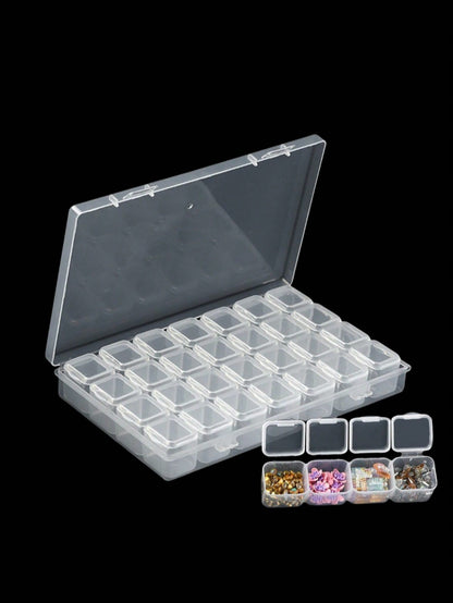 1pc Transparent Storage Box, 28 Grids DIY Diamond Painting Box, Jewelry Storage Box, Plastic False Nail Storage Box, Rhinestone Bead Storage Box, Manicure Supplies, Manicure Tools, Manicure Art Tools