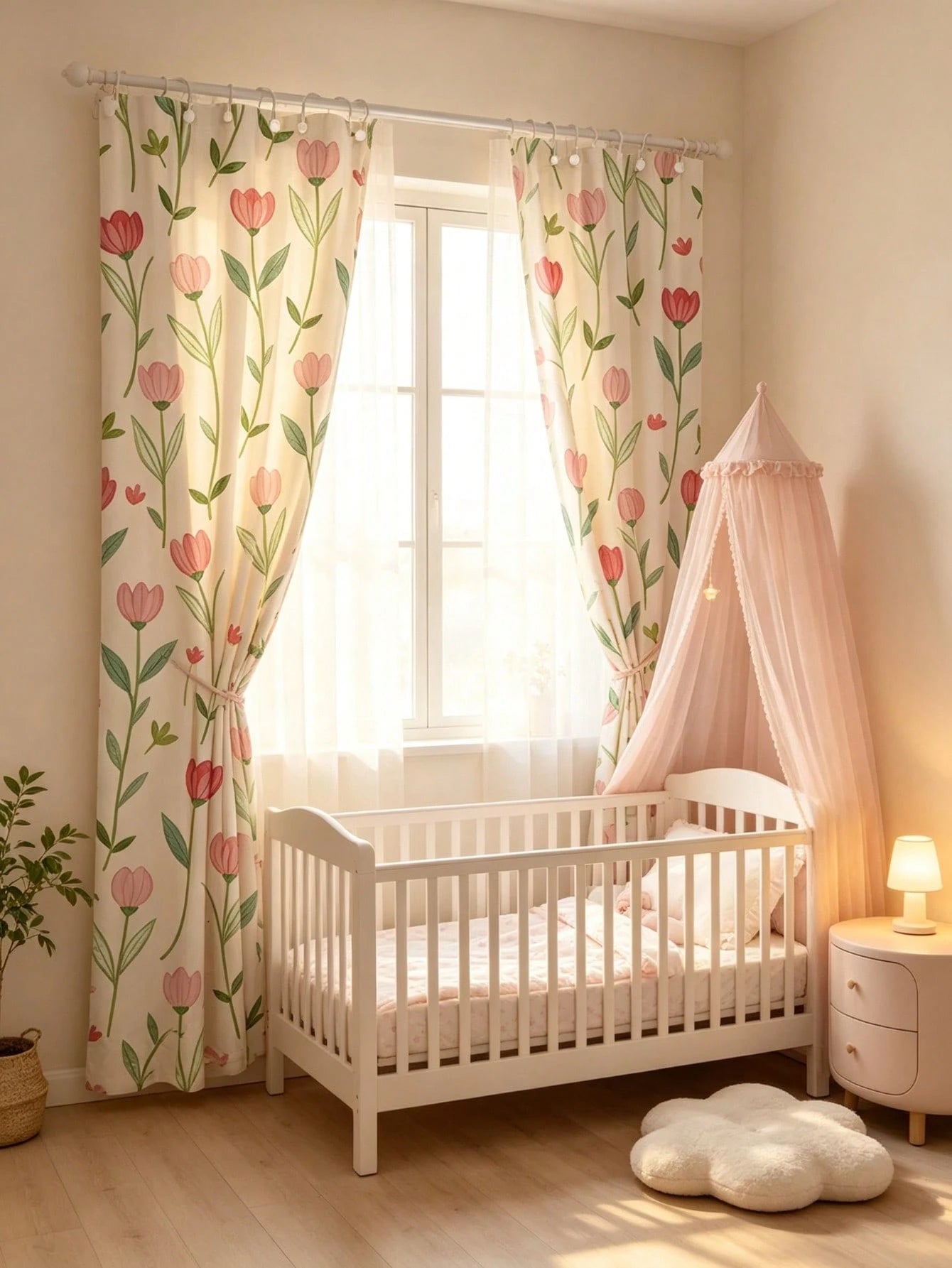 1pc Tulip Shaped Curtain, Hook Design Easy To Install, Privacy Protection, Beautiful And Durable, Suitable For Baby Baptism Decoration, Children's Room Decoration, Room Decoration