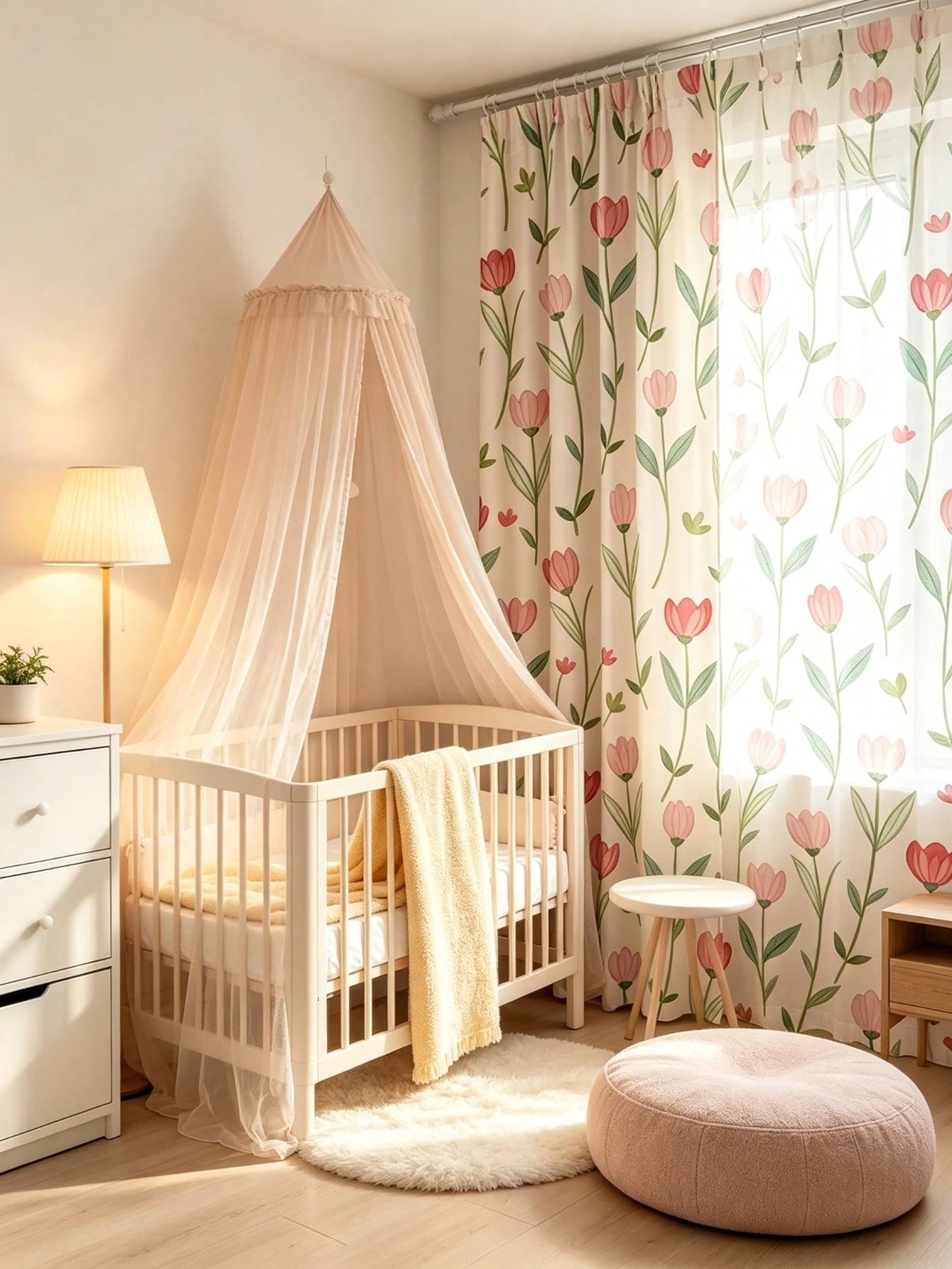 1pc Tulip Shaped Curtain, Hook Design Easy To Install, Privacy Protection, Beautiful And Durable, Suitable For Baby Baptism Decoration, Children's Room Decoration, Room Decoration