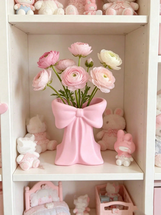 1pc Vase Decorated With A Bow, Sturdy And Durable,No Flower,For Baby Party Decoration,Kidsroom Decoration,Baby Gifts