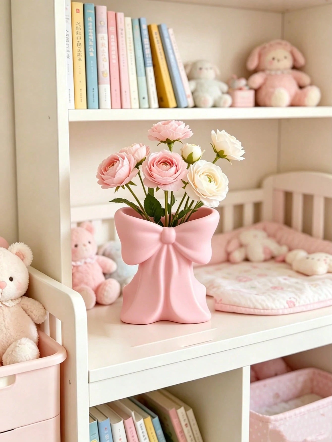 1pc Vase Decorated With A Bow, Sturdy And Durable,No Flower,For Baby Party Decoration,Kidsroom Decoration,Baby Gifts