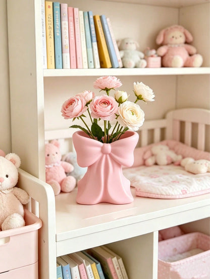 1pc Vase Decorated With A Bow, Sturdy And Durable,No Flower,For Baby Party Decoration,Kidsroom Decoration,Baby Gifts
