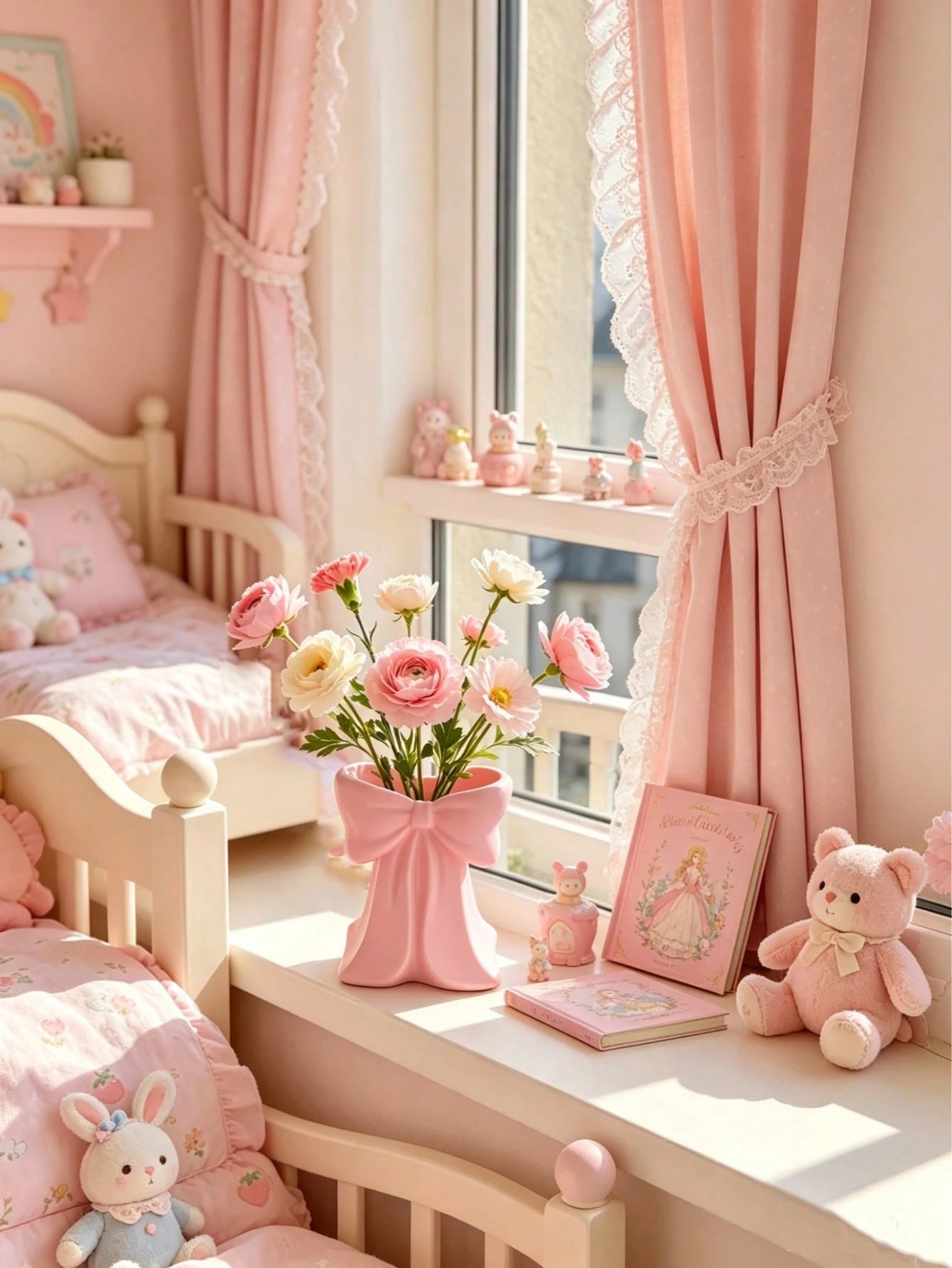 1pc Vase Decorated With A Bow, Sturdy And Durable,No Flower,For Baby Party Decoration,Kidsroom Decoration,Baby Gifts