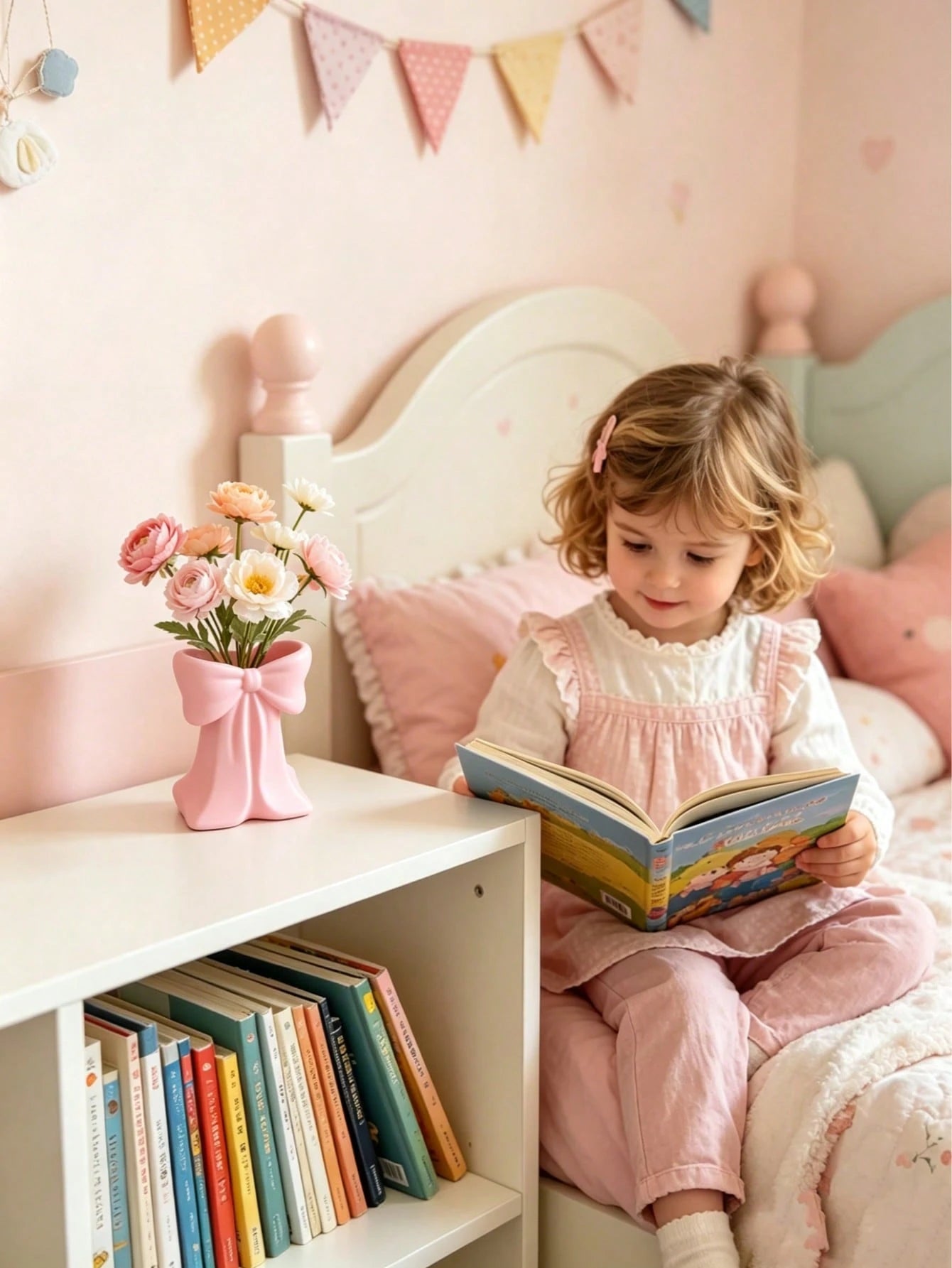 1pc Vase Decorated With A Bow, Sturdy And Durable,No Flower,For Baby Party Decoration,Kidsroom Decoration,Baby Gifts