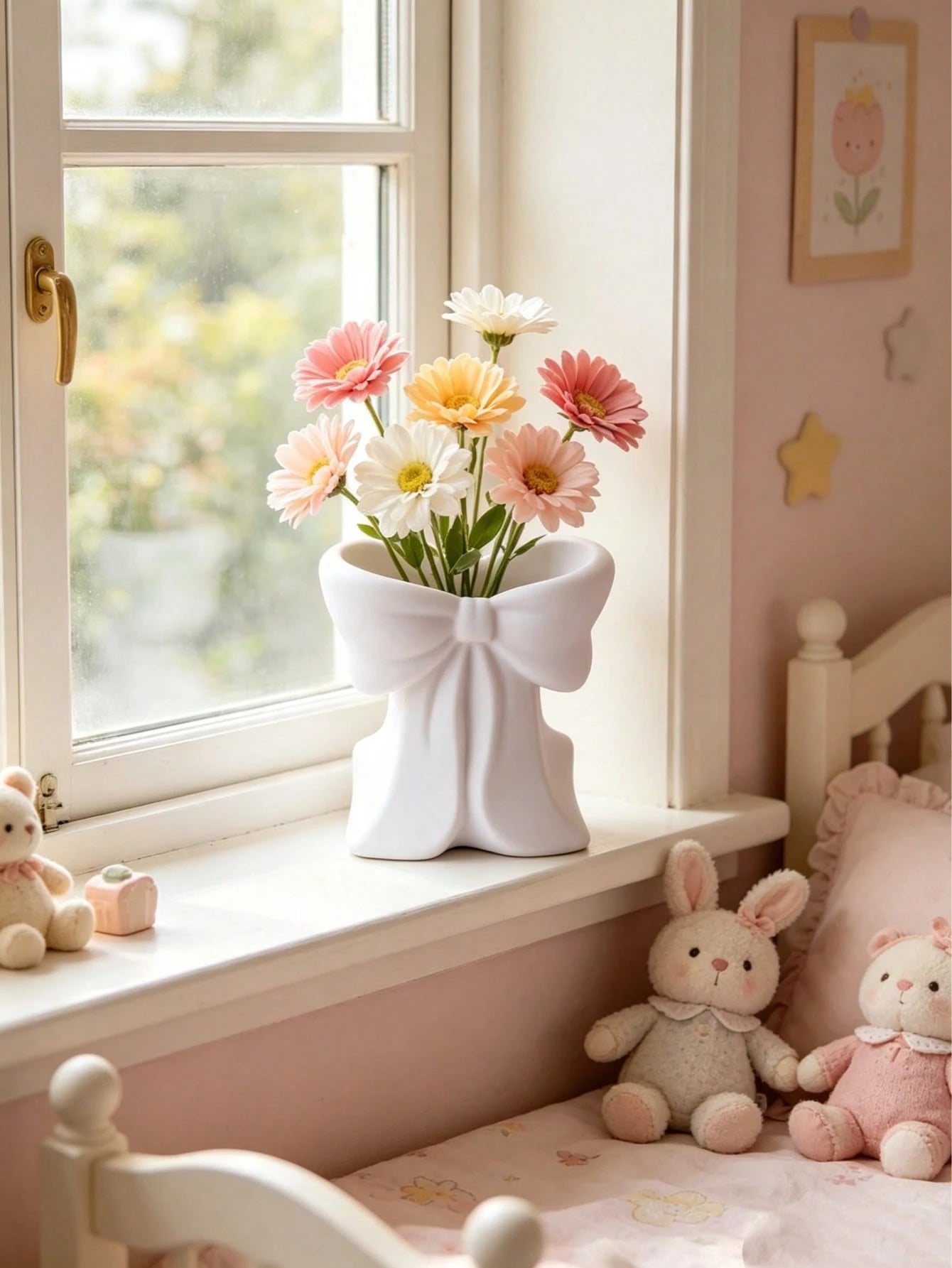 1pc Vase Decorated With A Bow, Sturdy And Durable,No Flower,For Baby Party Decoration,Kidsroom Decoration,Baby Gifts