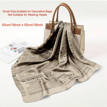 1PC Vintage Newspaper Headscarf Scarf For Women- Soft Head Scarf, Casual Bandana,Hair Wrap, Neck Scarf, Shawl- Fashion Accessories For Women