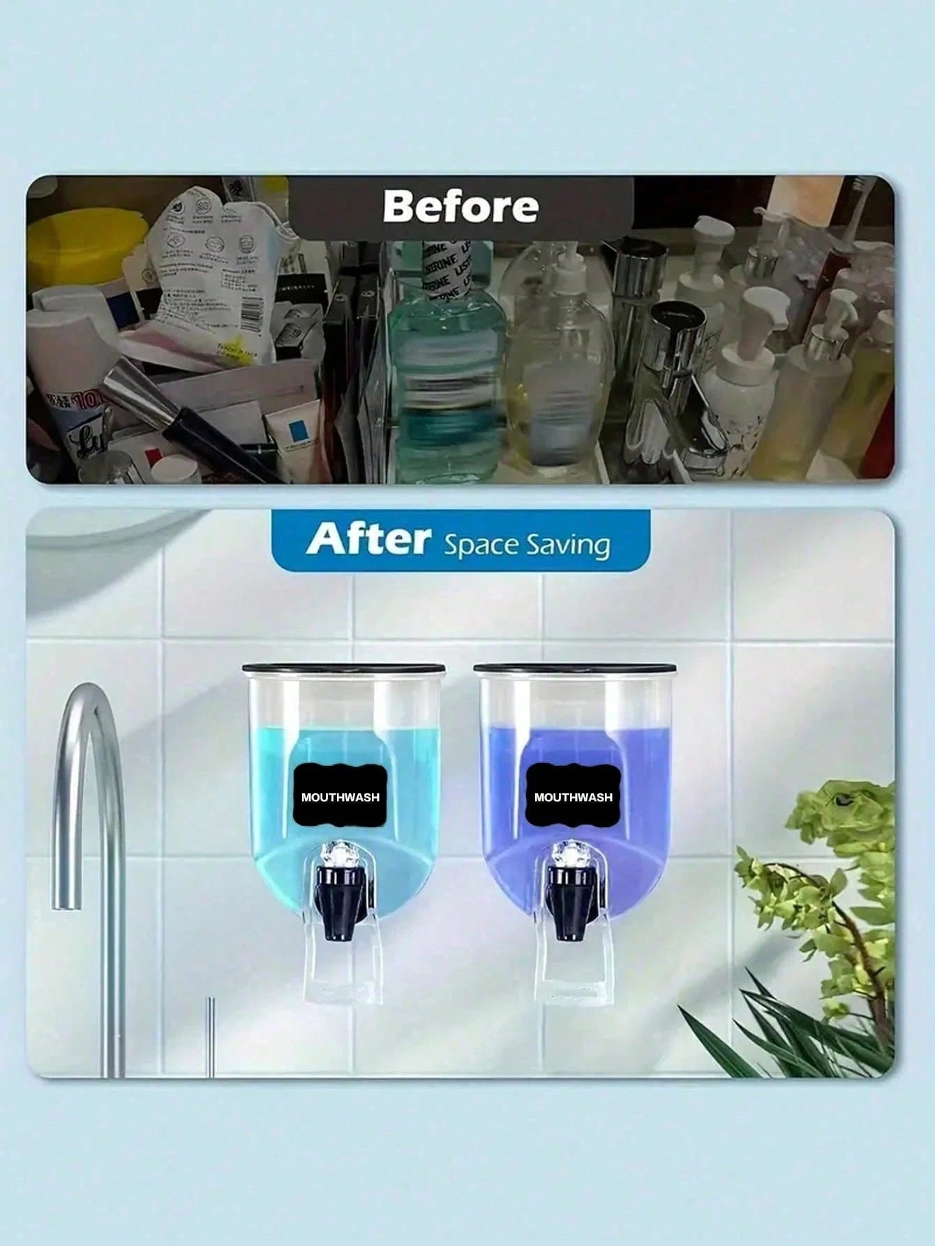 1pc Wall-Mounted Mouthwash Dispenser, Manual Pump Soap Dispenser, Suitable For Hand Wash, Shampoo, Body Wash And Lotion- Bathroom Storage, Kitchen Soap Dispenser, RV Accessories- Ideal For Homeowner