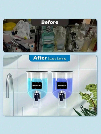 1pc Wall-Mounted Mouthwash Dispenser, Manual Pump Soap Dispenser, Suitable For Hand Wash, Shampoo, Body Wash And Lotion- Bathroom Storage, Kitchen Soap Dispenser, RV Accessories- Ideal For Homeowner