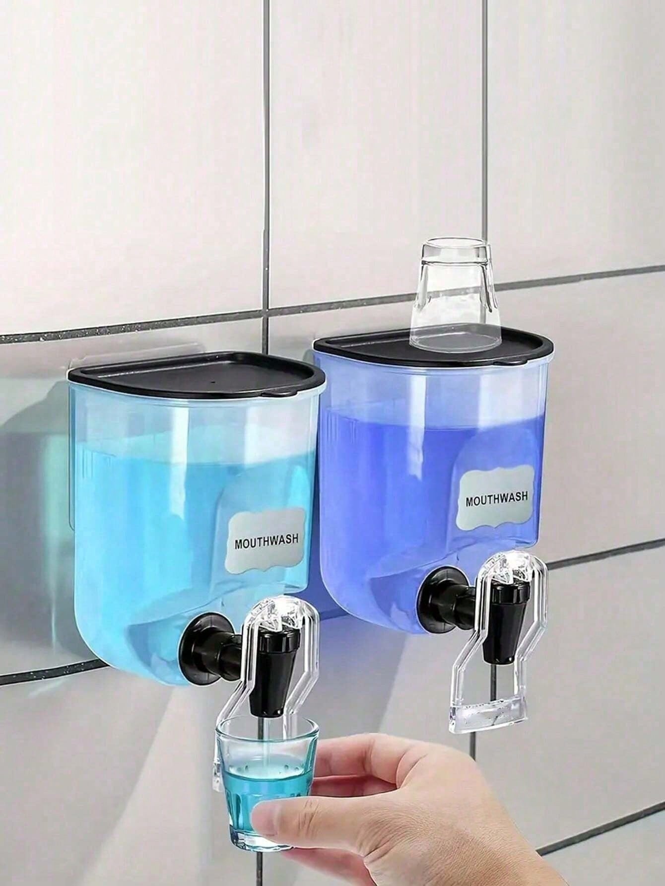 1pc Wall-Mounted Mouthwash Dispenser, Manual Pump Soap Dispenser, Suitable For Hand Wash, Shampoo, Body Wash And Lotion- Bathroom Storage, Kitchen Soap Dispenser, RV Accessories- Ideal For Homeowner