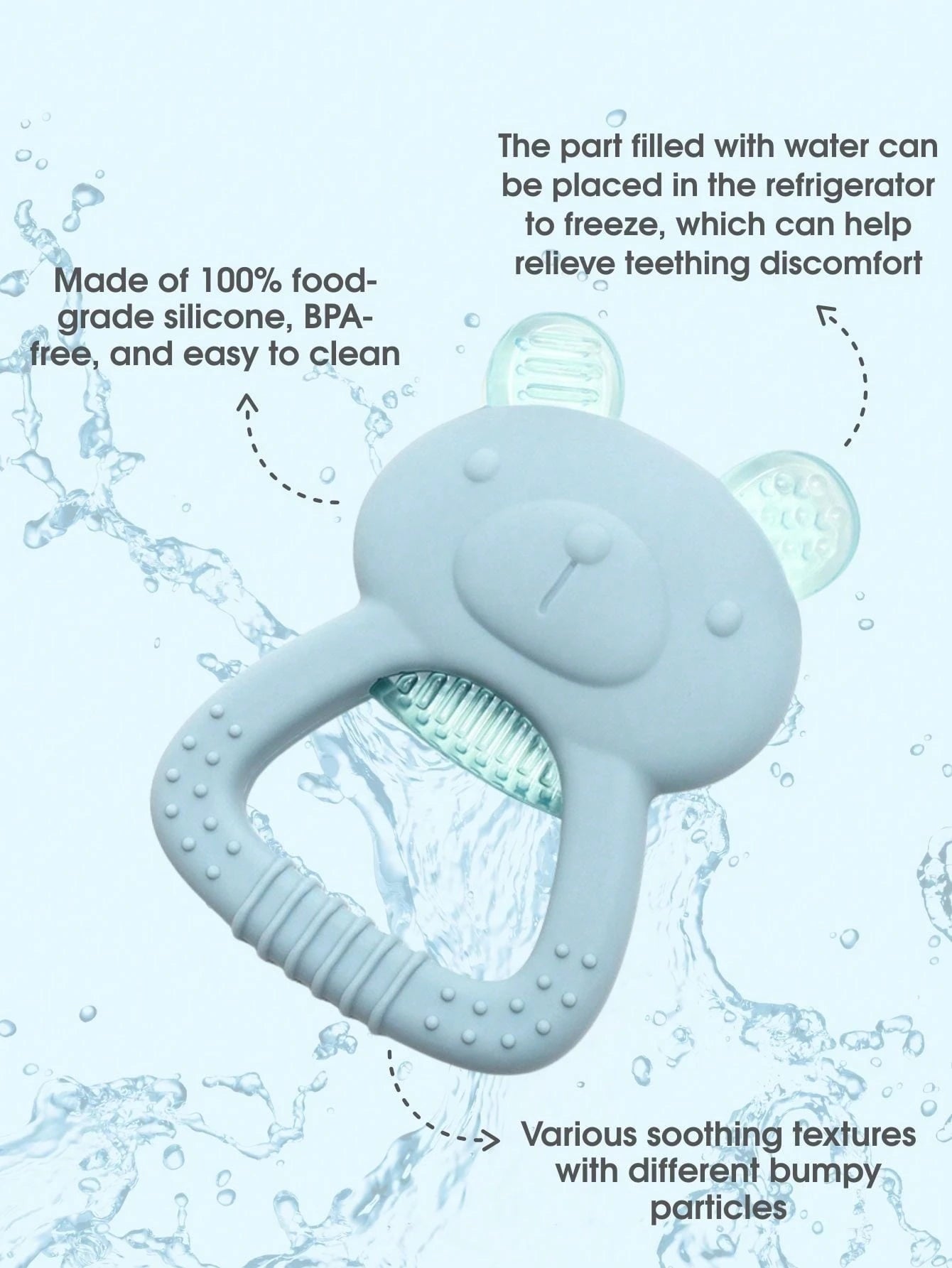 1pc Water-Filled Silicone Baby Teether, Cool Massage Soothes Gum Pain, Cute Textured Design Massages Sore Gums & Teething, Refrigerator, Suitable For 3-6 Months Babies, Can Also Be Frozen To Relieve