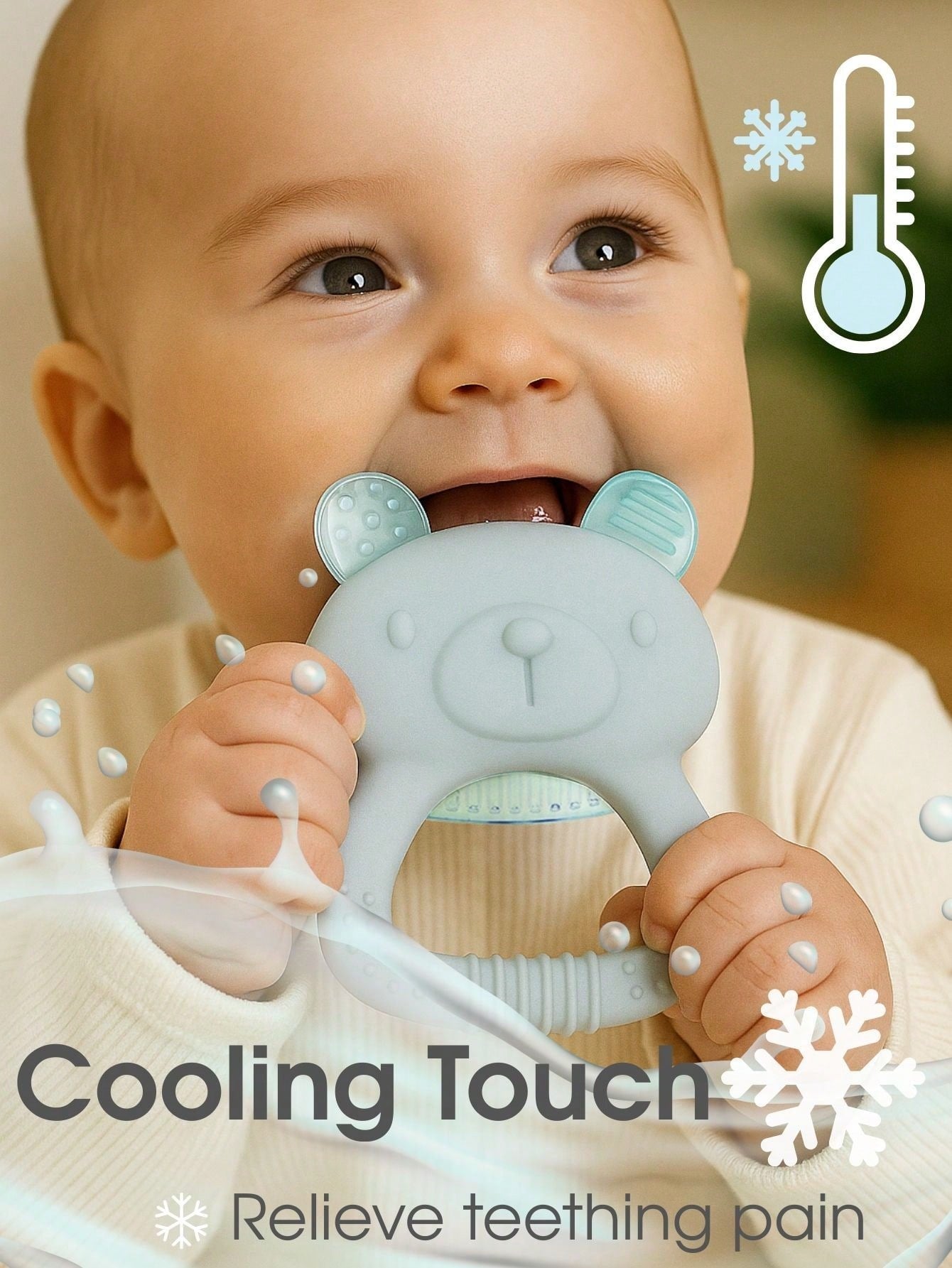 1pc Water-Filled Silicone Baby Teether, Cool Massage Soothes Gum Pain, Cute Textured Design Massages Sore Gums & Teething, Refrigerator, Suitable For 3-6 Months Babies, Can Also Be Frozen To Relieve
