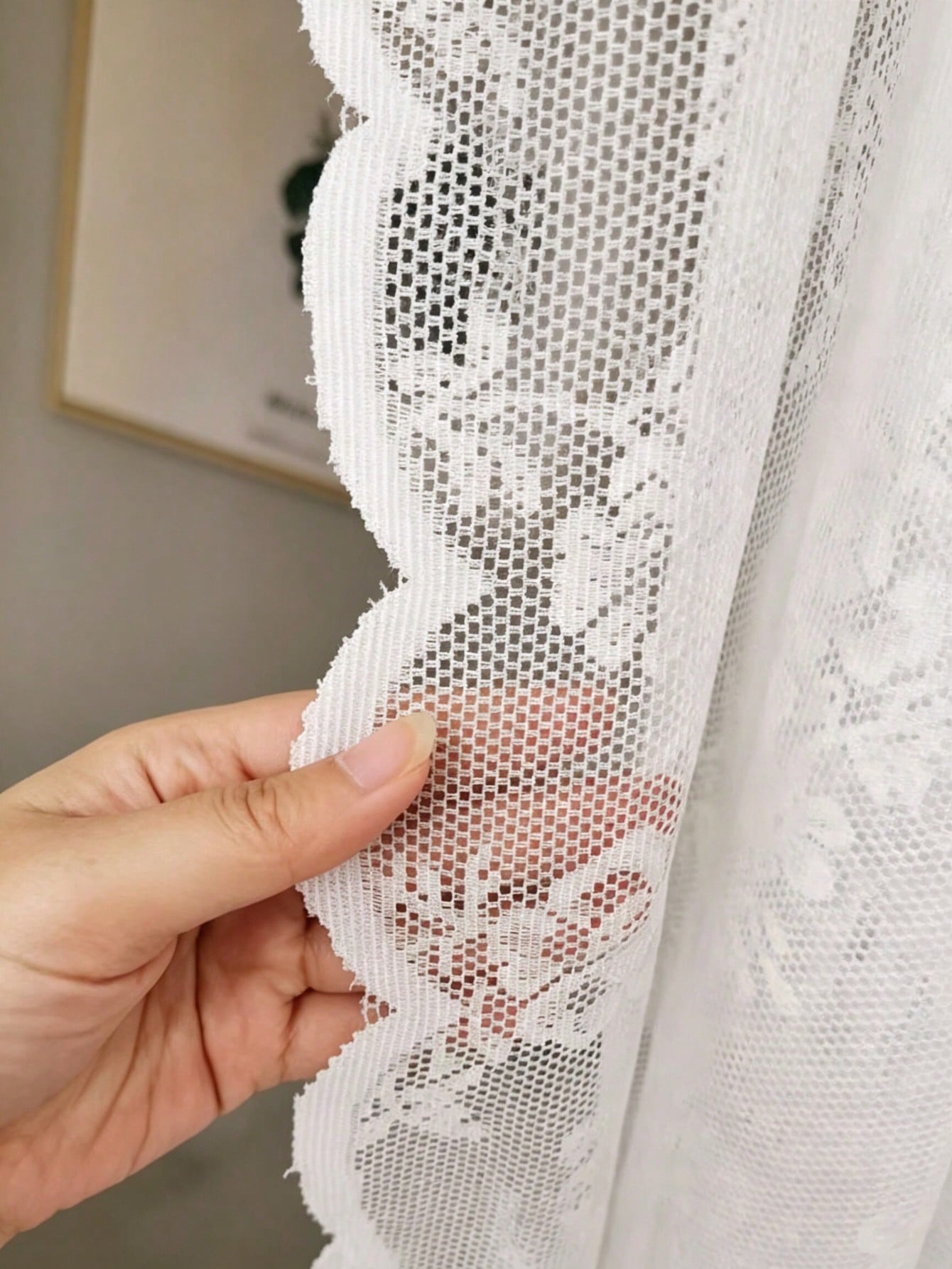 1pc White Floral Sheer Lace Curtain With Drawstring Design, No Drilling Required, Lightweight, Suitable For Baby Shower Decoration, Gender Reveal Decoration, Children's Room Decoration