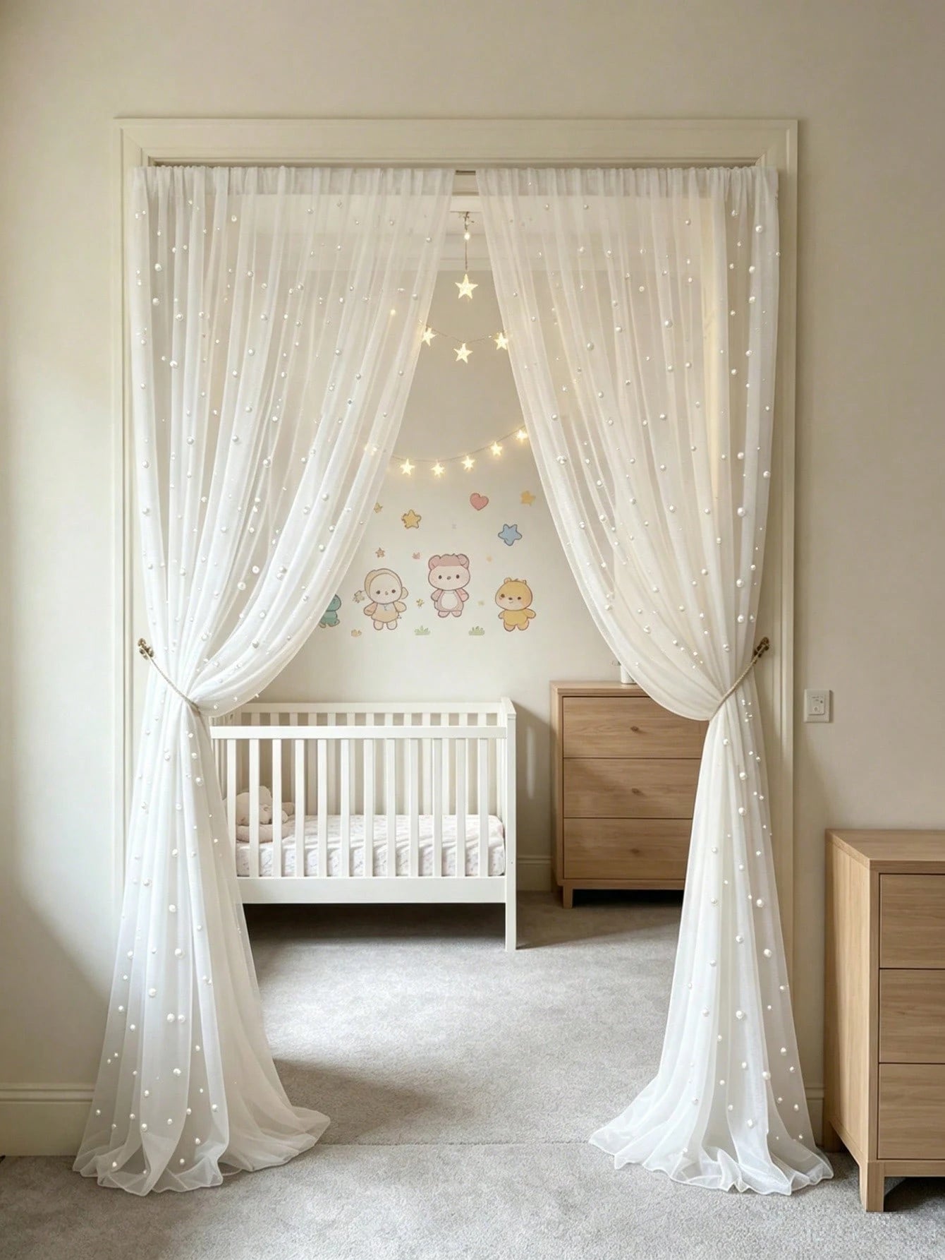 1pc White Pearl Door Curtain, Baby Room Door Curtain, Bedroom Door Curtain, Wall Decor Backdrop, Nursery Decor, Baby Shower Supplies, Bridal Shower, Girl Birthday Gift, Party Favor, 1st Birthday, Home