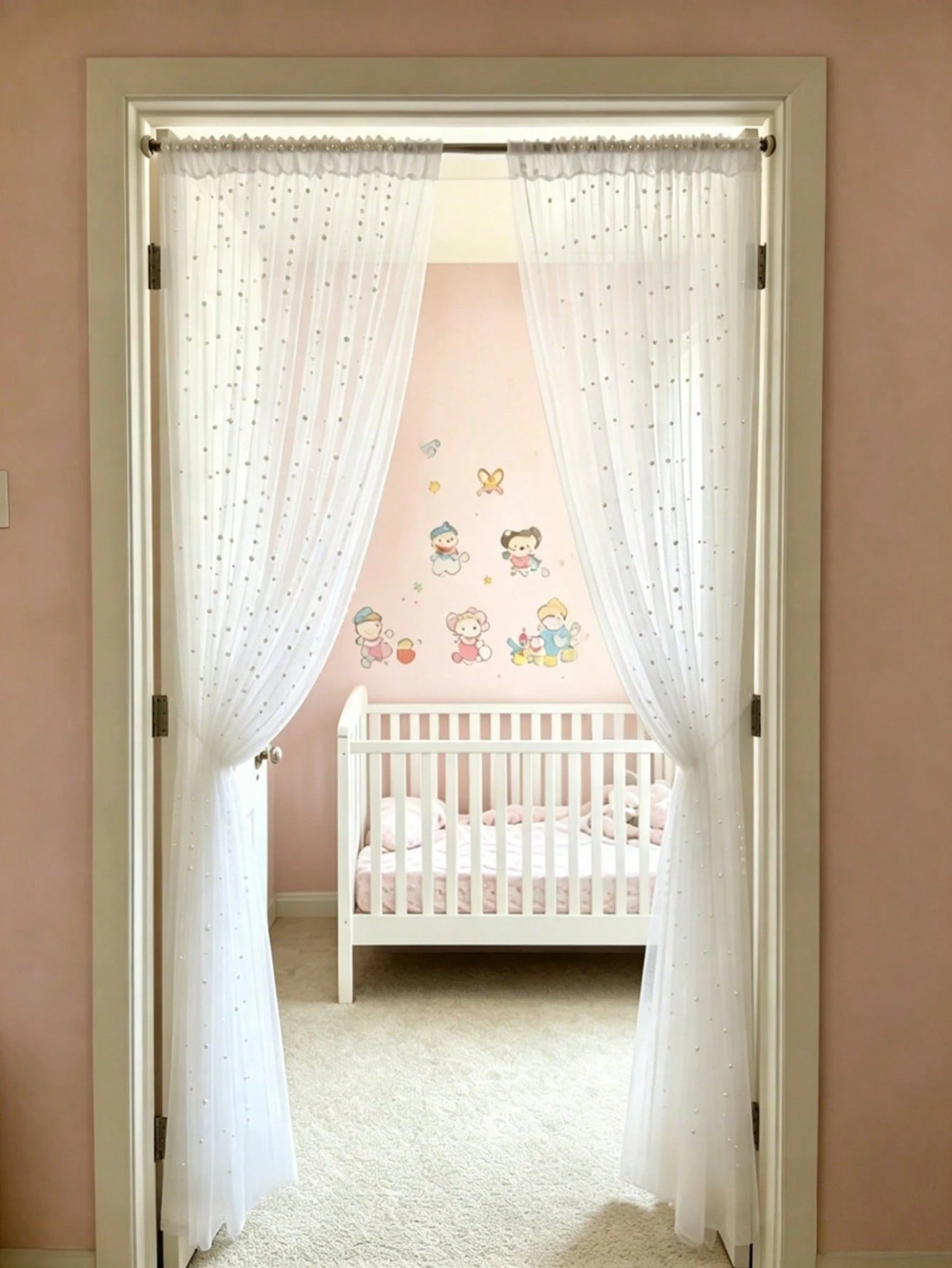 1pc White Pearl Door Curtain, Baby Room Door Curtain, Bedroom Door Curtain, Wall Decor Backdrop, Nursery Decor, Baby Shower Supplies, Bridal Shower, Girl Birthday Gift, Party Favor, 1st Birthday, Home