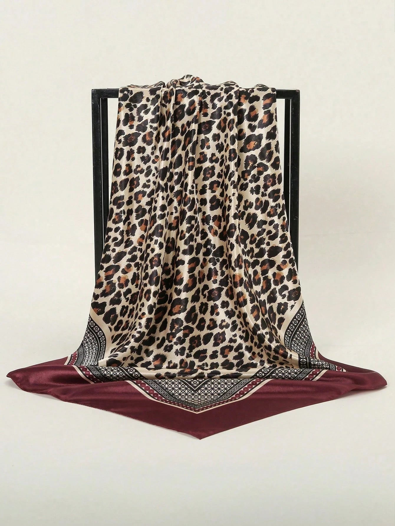 1pc Women's 90CM Fashion Scarf With Leopard Print, Satin Square Bandana Headscarf, Spring/Summer