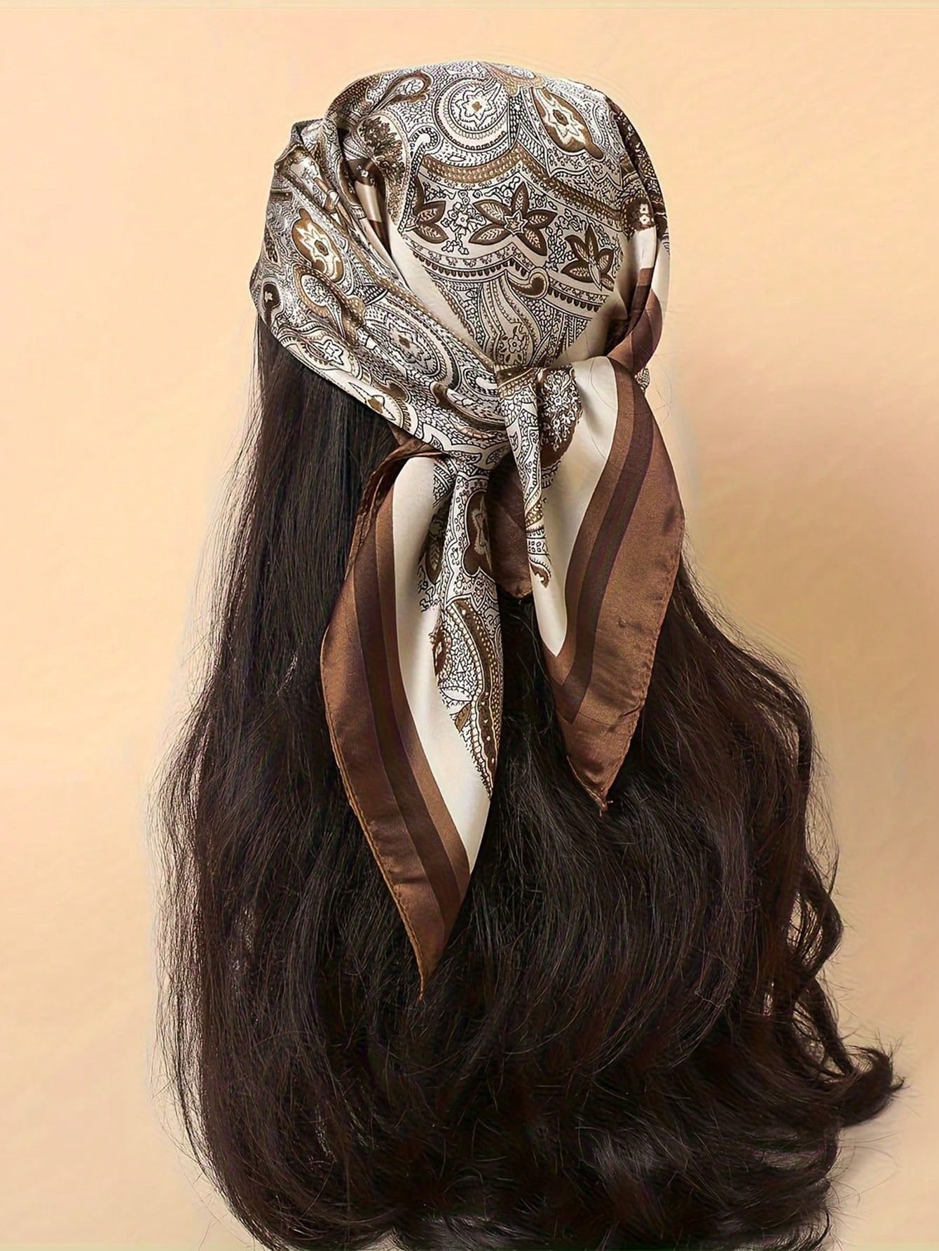 1pc Women's Brown Vintage Style Tulle Scarf, Size, Classic Headscarf Silk Scarf, Outdoor Travel Bohemian Style Headwear Accessory