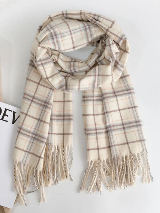 1pc Women's Plaid Scarf With Fringes, Autumn/Winter Shawl