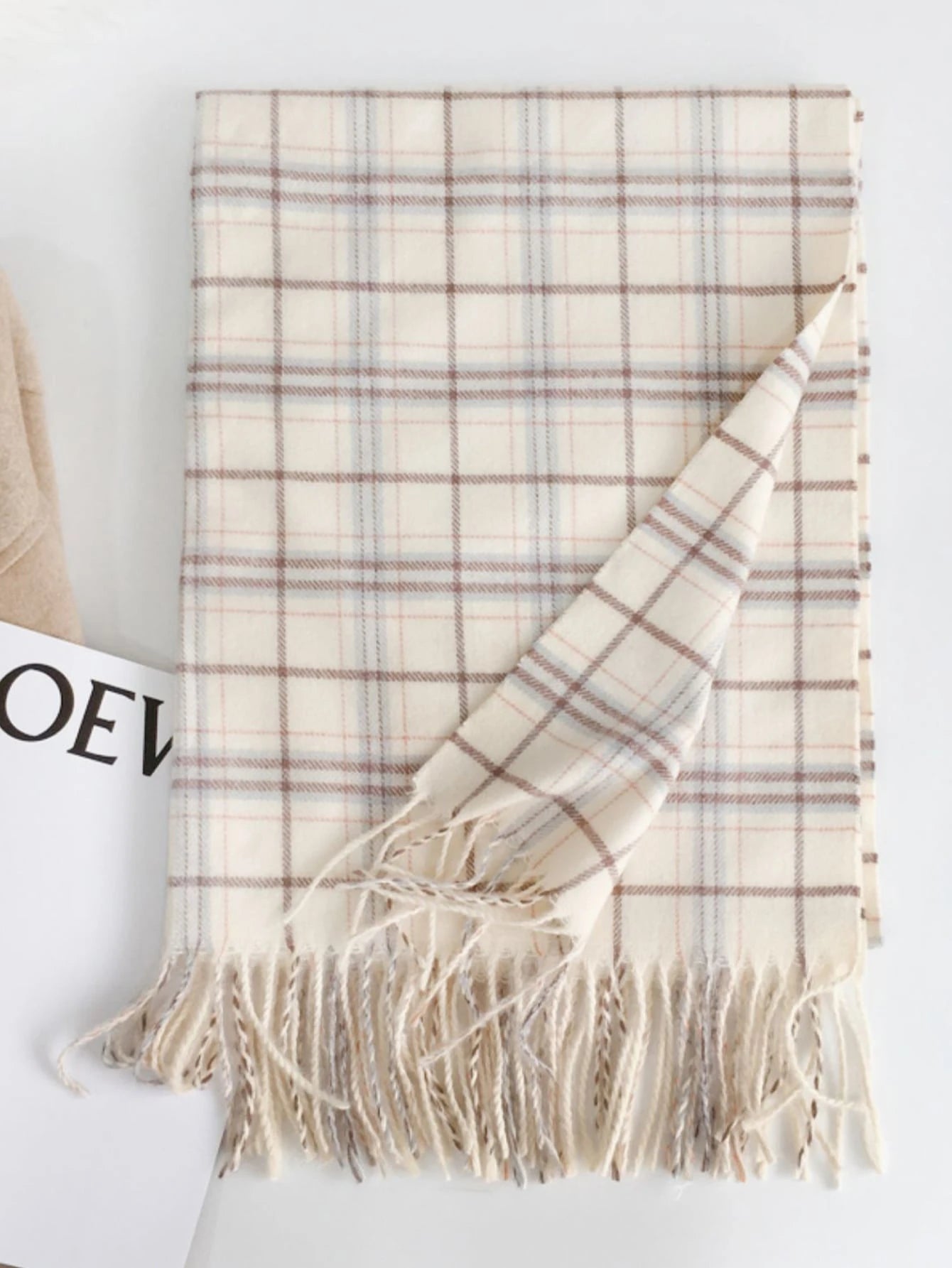 1pc Women's Plaid Scarf With Fringes, Autumn/Winter Shawl