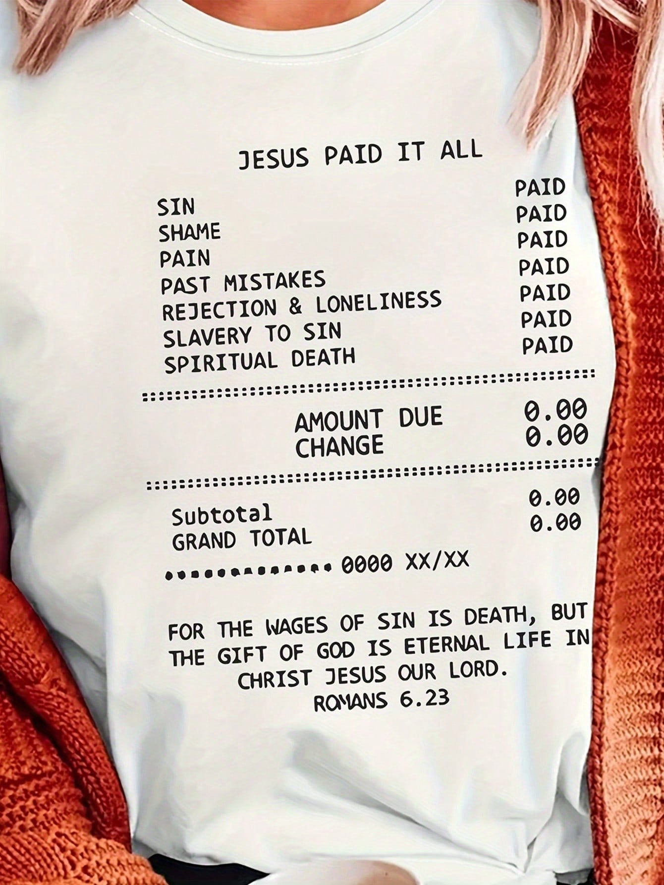 1pc Women'S White T-Shirt With Inspirational Christian Print- "Jesus Paid It All" Design, Short Sleeve, Casual Style, Perfect For Religious Events & Daily Wear, All-Season Comfort, Ideal Holiday Gift
