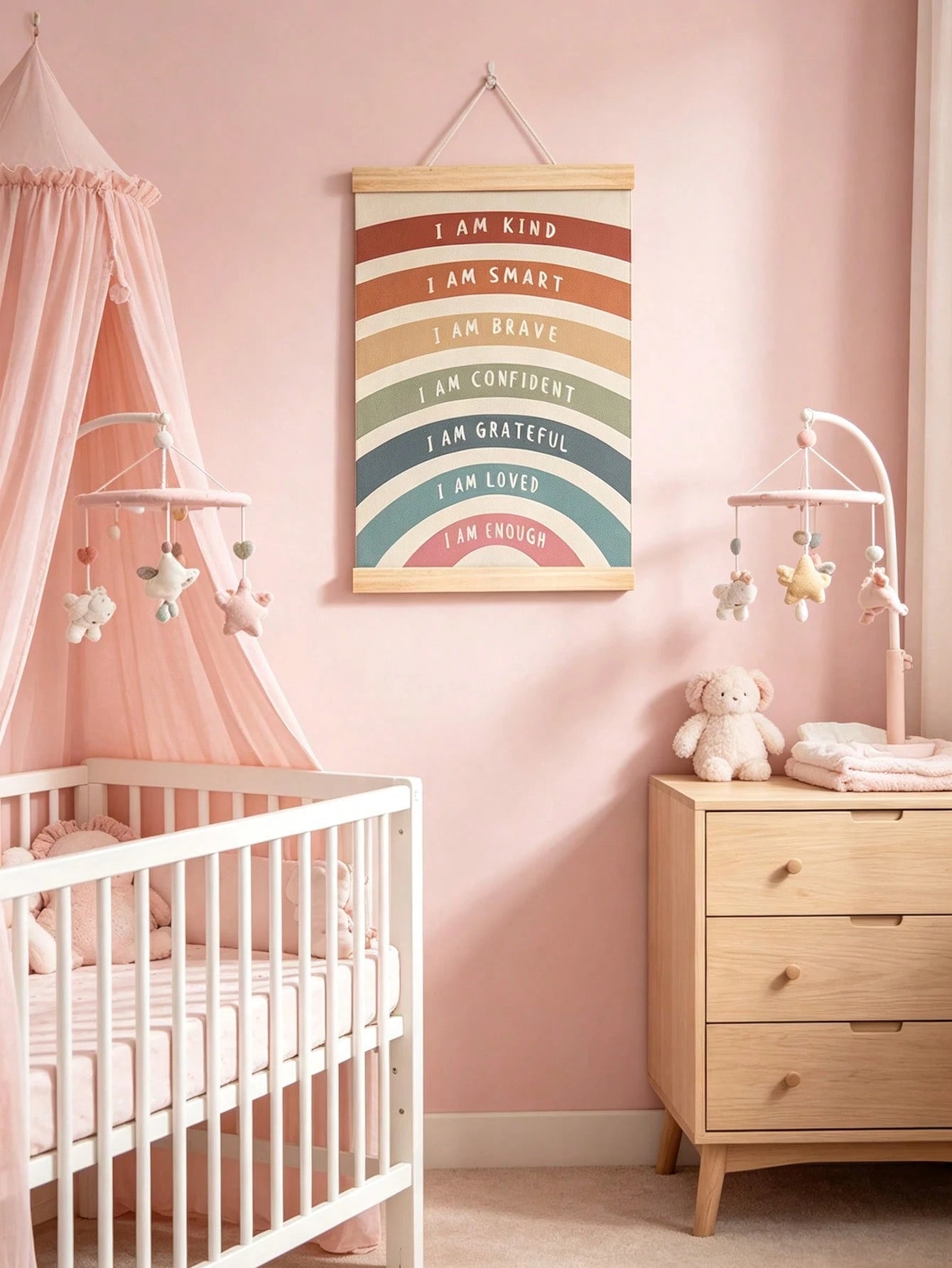 1pc Wooden Rainbow Scroll Wall Hanging, Inspirational Quote Wall Decor, Suitable For Children's Room And Nursery, Baby Supplies, Nursery Decor, Girls' Room Decor