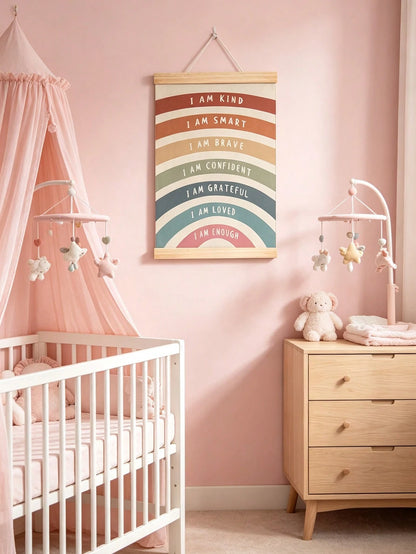 1pc Wooden Rainbow Scroll Wall Hanging, Inspirational Quote Wall Decor, Suitable For Children's Room And Nursery, Baby Supplies, Nursery Decor, Girls' Room Decor
