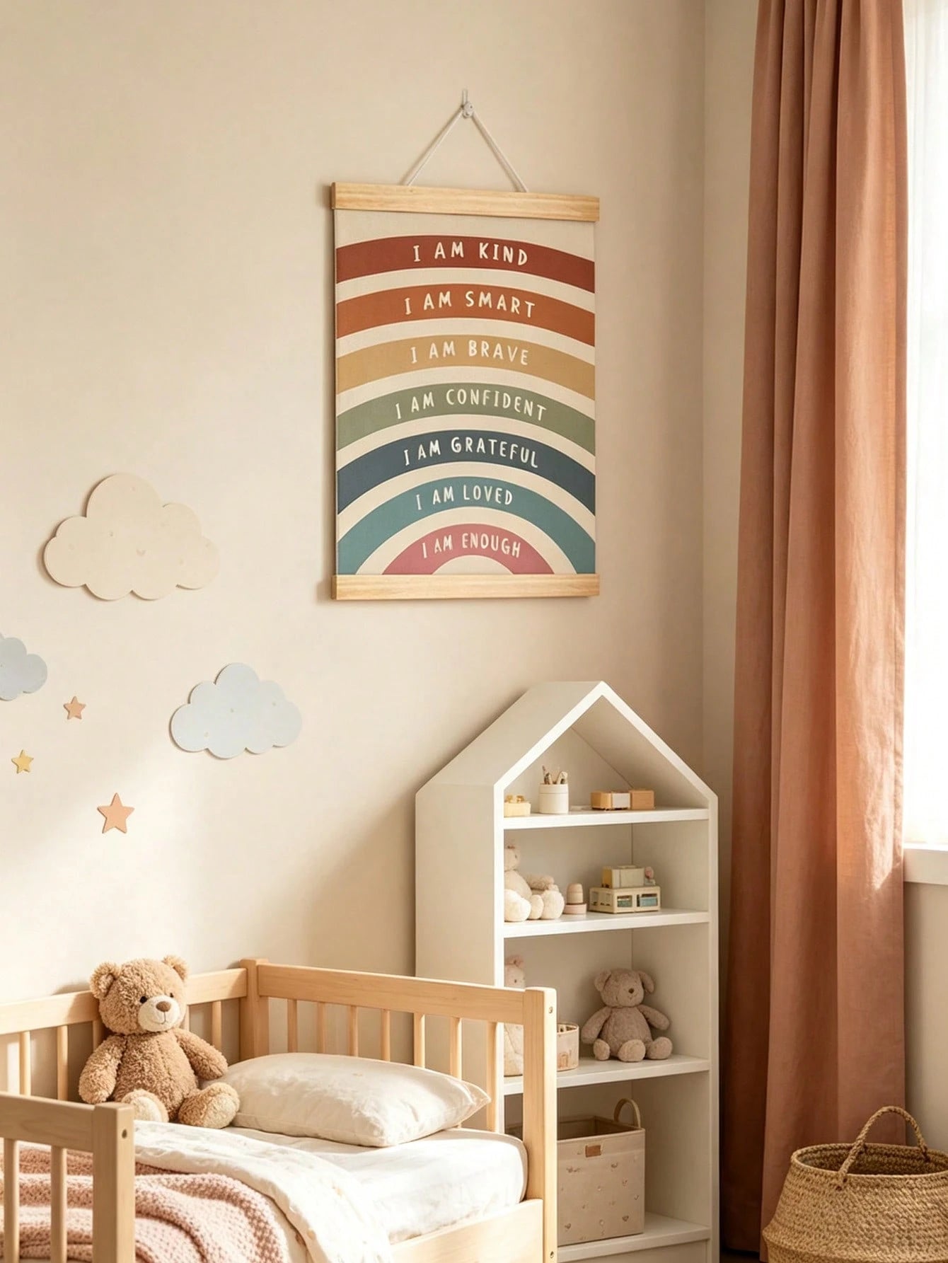 1pc Wooden Rainbow Scroll Wall Hanging, Inspirational Quote Wall Decor, Suitable For Children's Room And Nursery, Baby Supplies, Nursery Decor, Girls' Room Decor