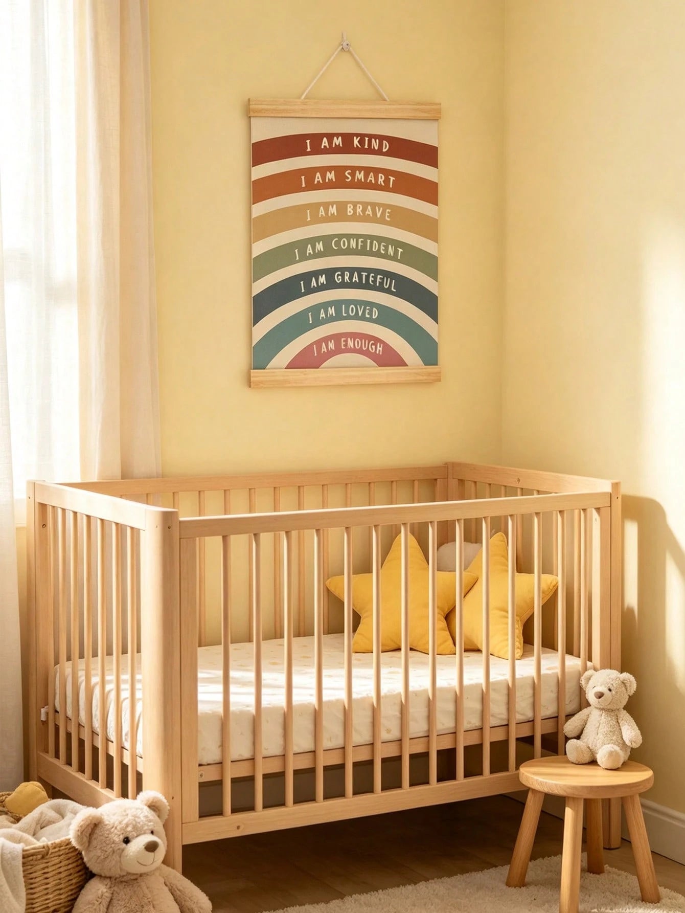 1pc Wooden Rainbow Scroll Wall Hanging, Inspirational Quote Wall Decor, Suitable For Children's Room And Nursery, Baby Supplies, Nursery Decor, Girls' Room Decor