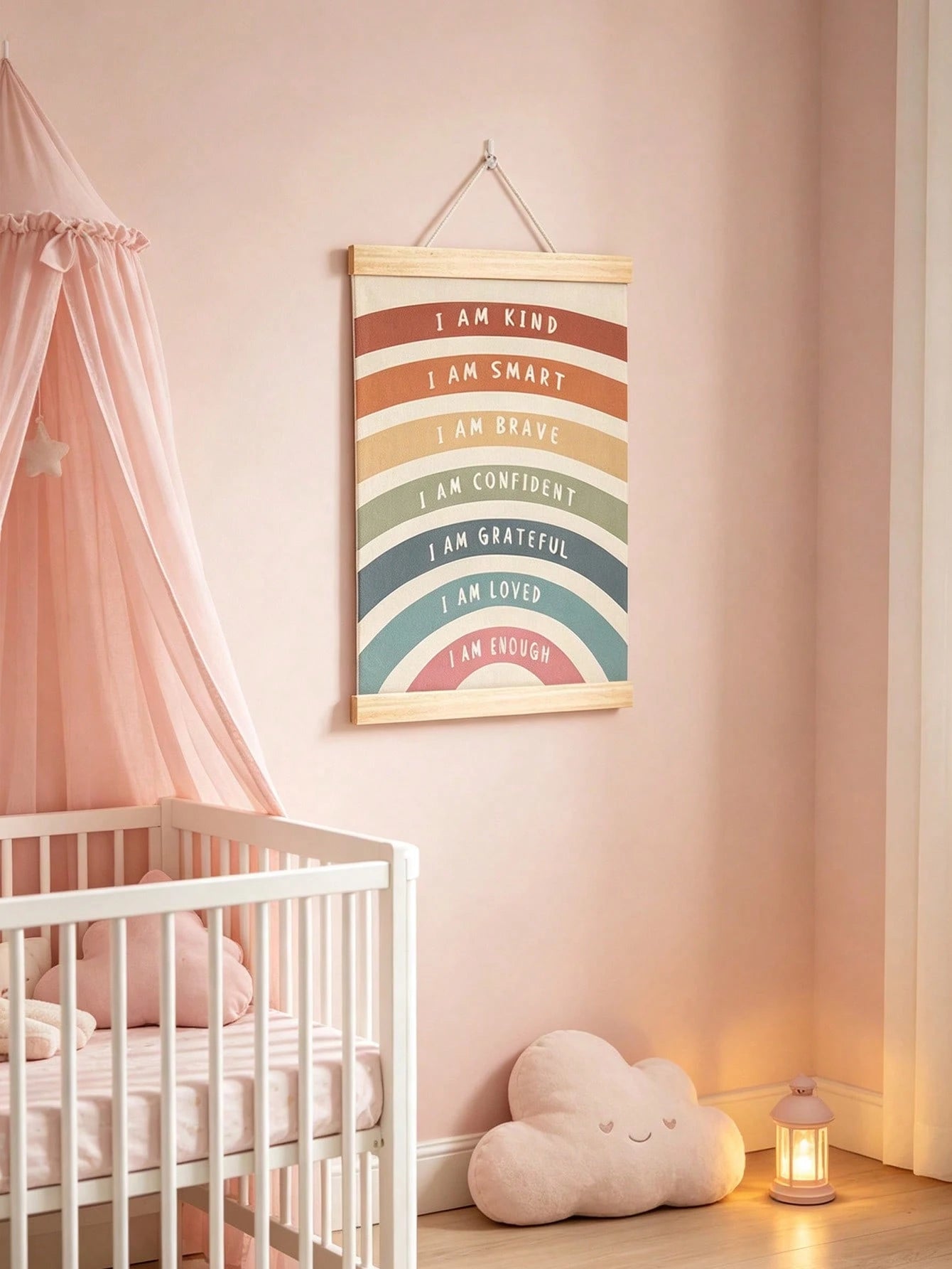 1pc Wooden Rainbow Scroll Wall Hanging, Inspirational Quote Wall Decor, Suitable For Children's Room And Nursery, Baby Supplies, Nursery Decor, Girls' Room Decor