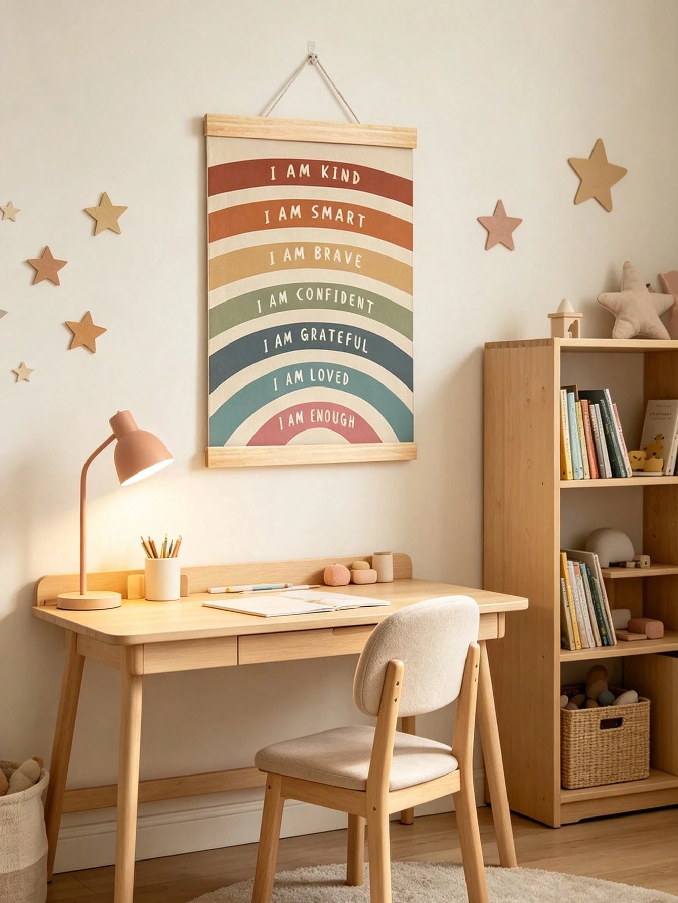 1pc Wooden Rainbow Scroll Wall Hanging, Inspirational Quote Wall Decor, Suitable For Children's Room And Nursery, Baby Supplies, Nursery Decor, Girls' Room Decor